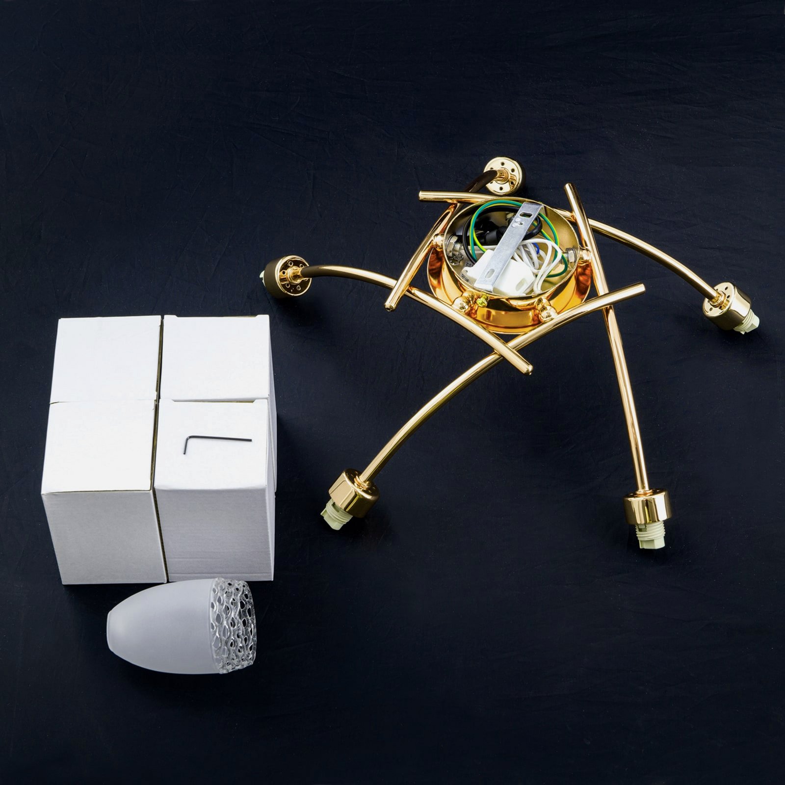 Plafonieră CARLA, culoare alamă, Ø 60 cm metal/sticlă 5 becuri.