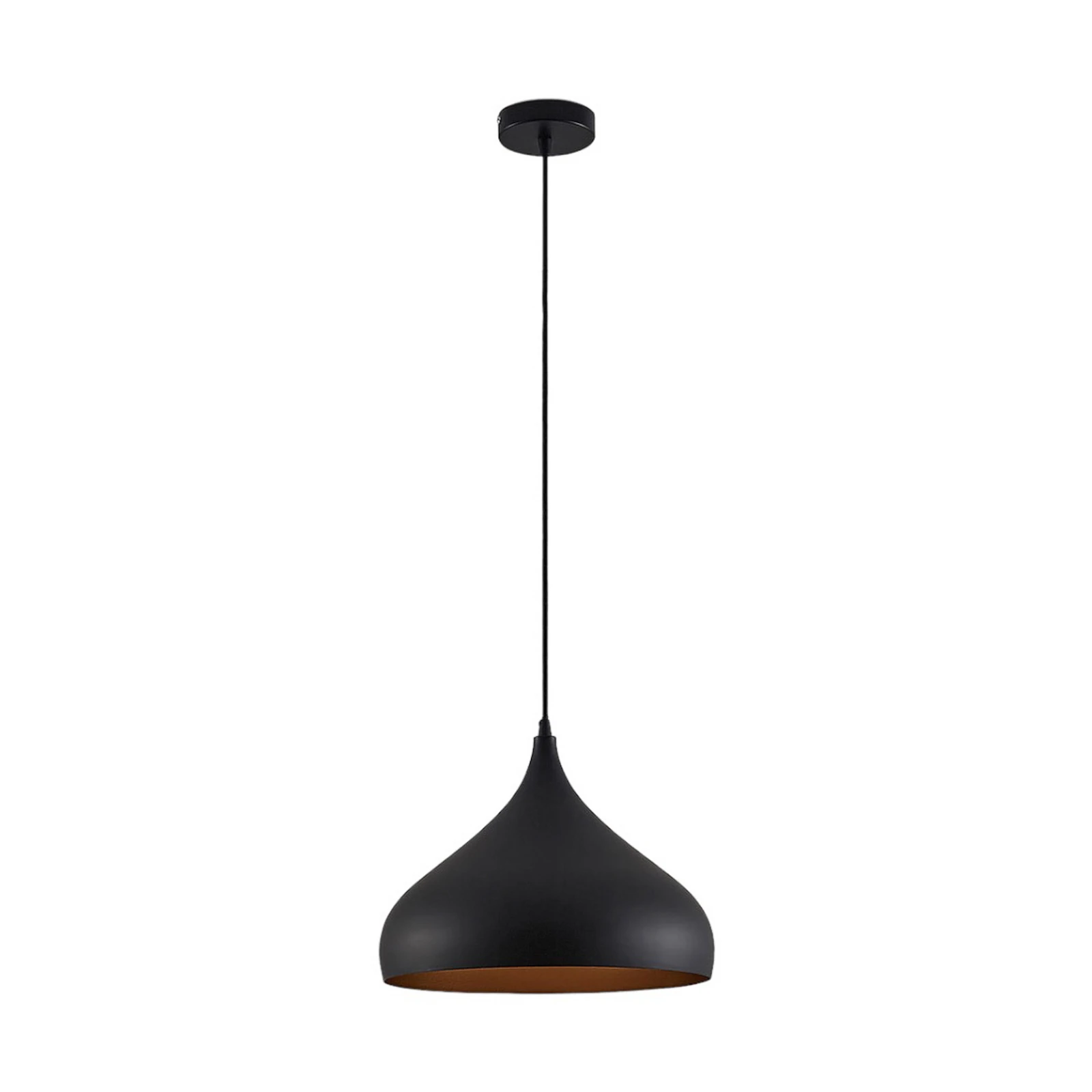 Lampă suspendată Lindby Ritana, negru-auriu, metal, Ø 31cm, E27