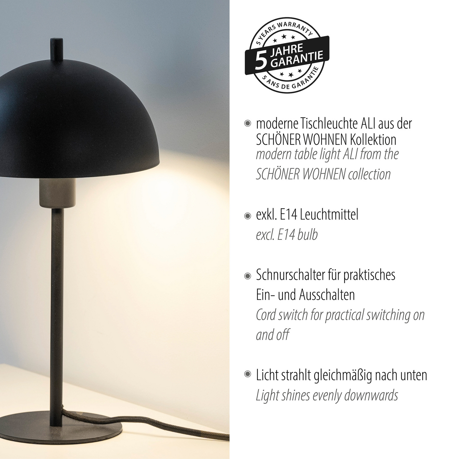 Schöner Wohnen bordlampe Ali, svart, jern, E14 Schöner Wohnen bordlampe Ali, svart, jern, E14
