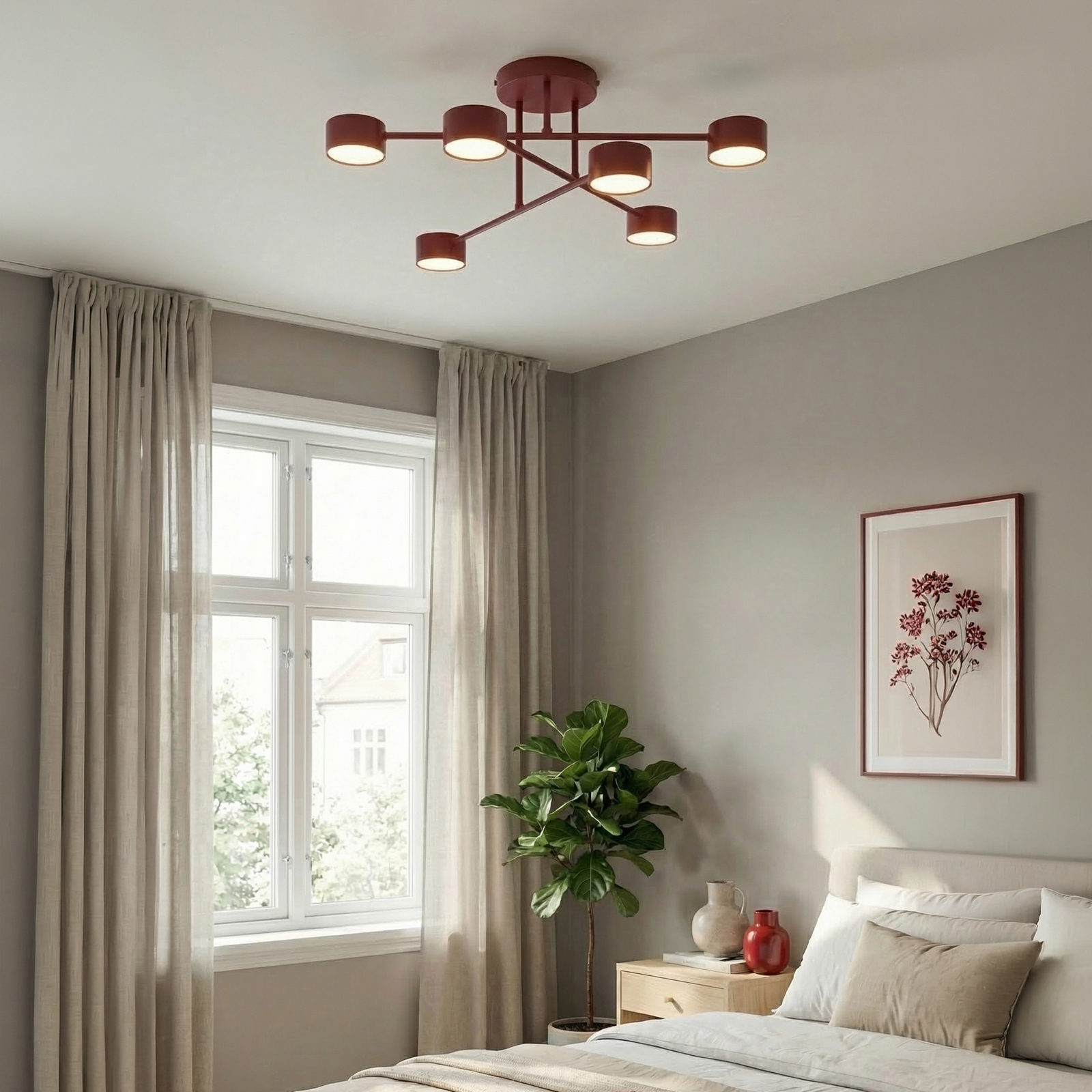 HALO ceiling light, dark red, Ø 60 cm, 6-bulb, metal, GX53 HALO ceiling light, dark red, Ø 60 cm, 6-bulb, metal, GX53
