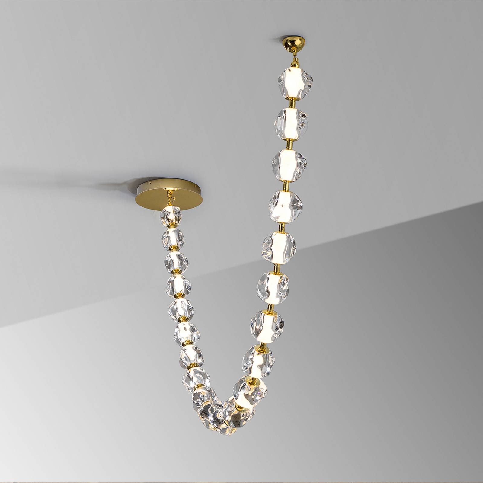 Lampa wisząca Zaria LED, 21-światło, złoty, przezroczysty, metal, akryl
