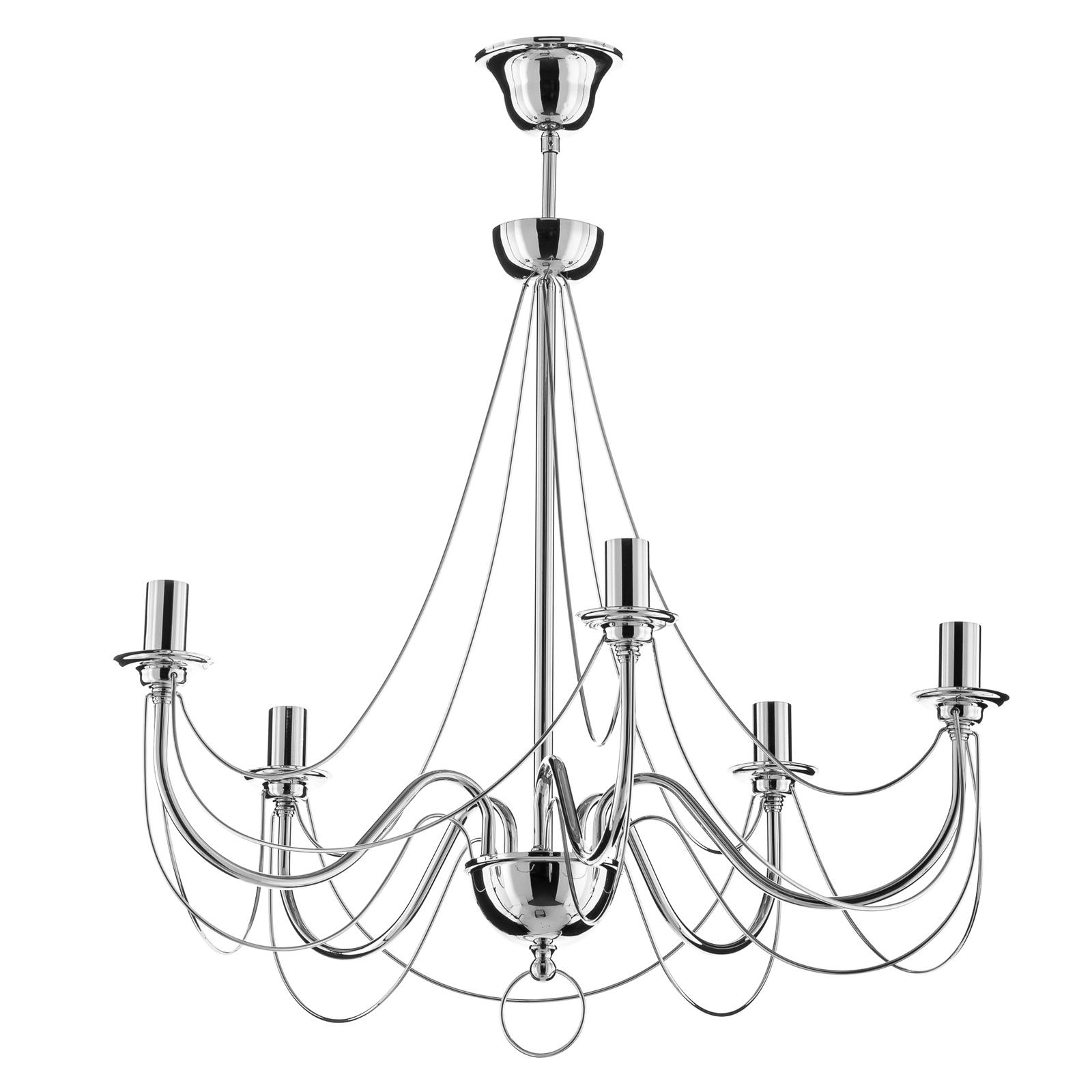 Kroonluchter Retro in zilver, 6-lamps, 75 cm