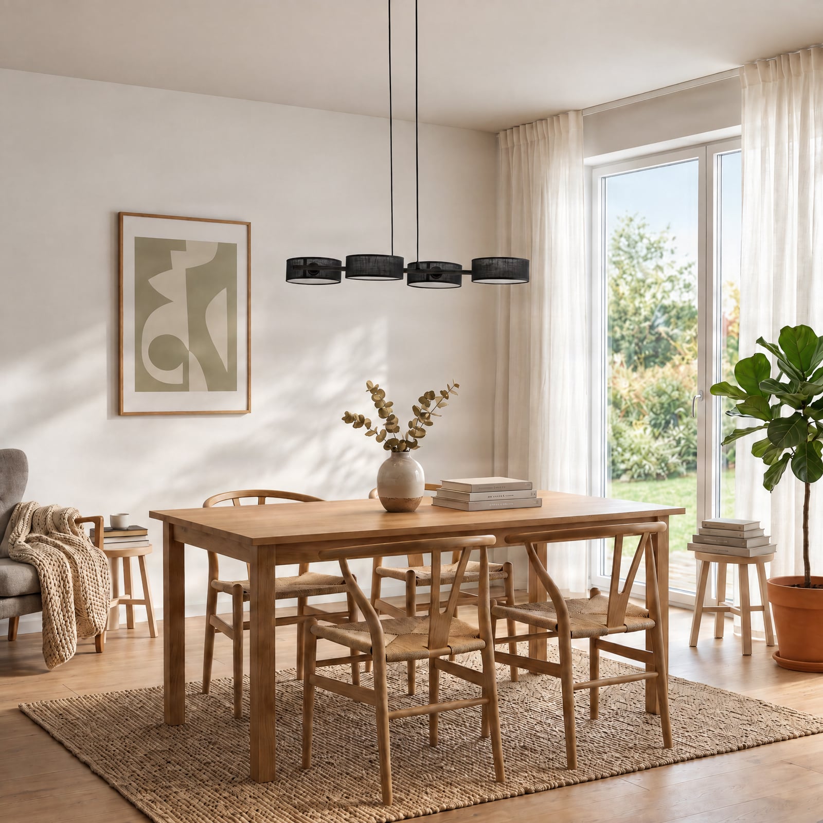 Suspension Drumz 4, noir, tissu/acier, longueur 80 cm, E14