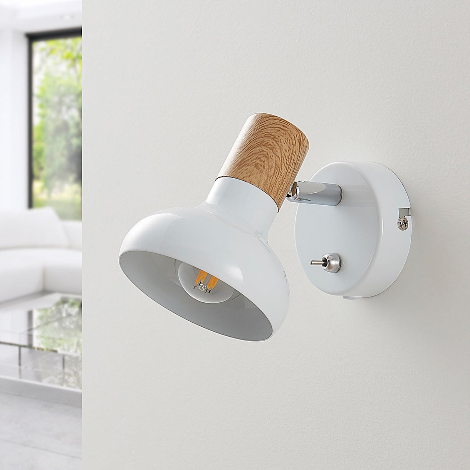 White metal spotlight Fridolin with switch
