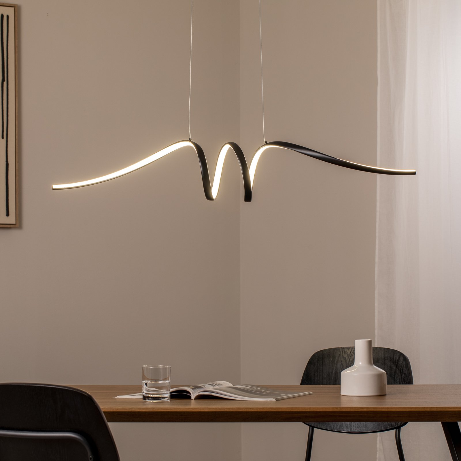 Lampă suspendată LED Loop, metal, negru-crom, 4.000 K Lampă suspendată LED Loop, metal, negru-crom, 4.000 K