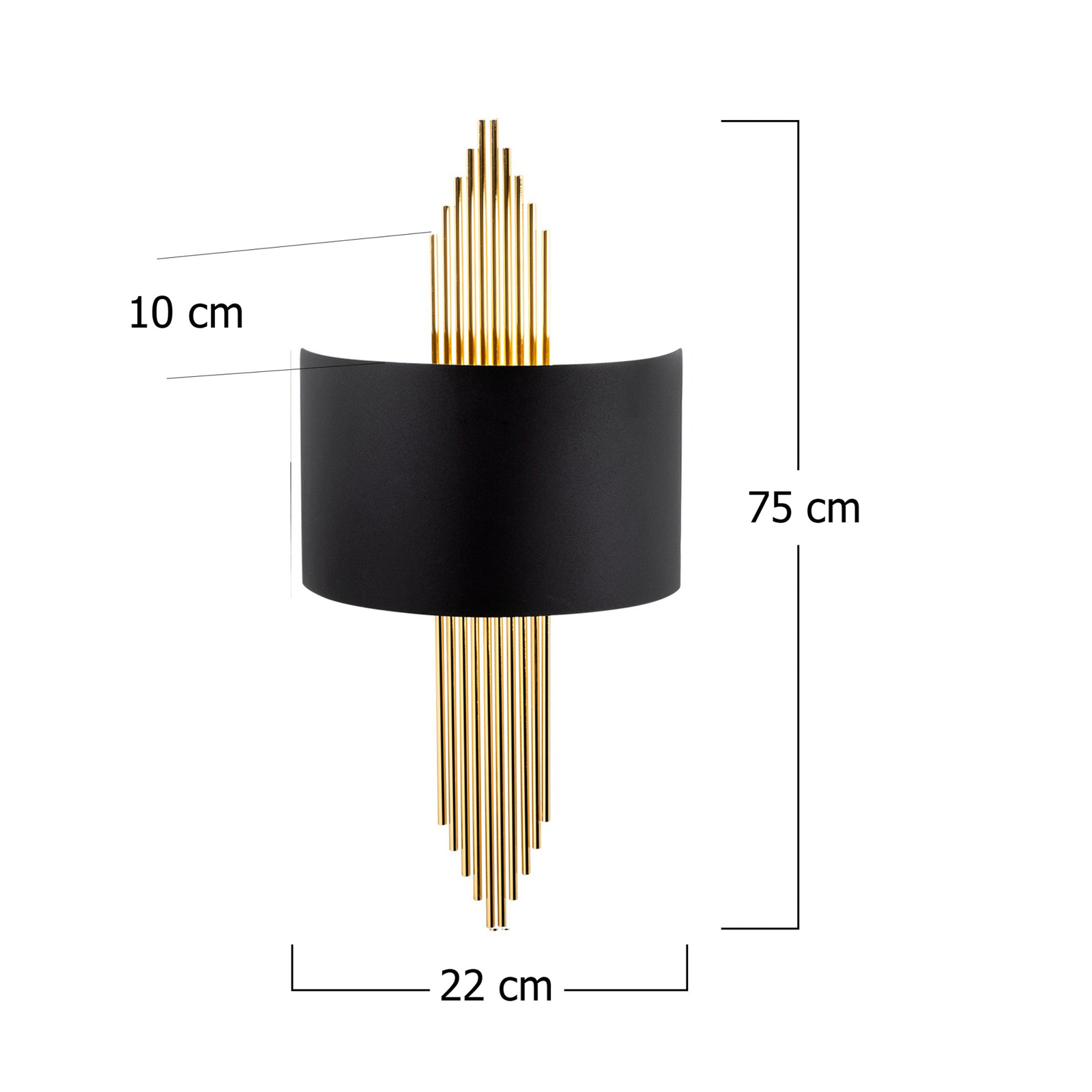 Wandlamp 616-A, zwart met gouden staven