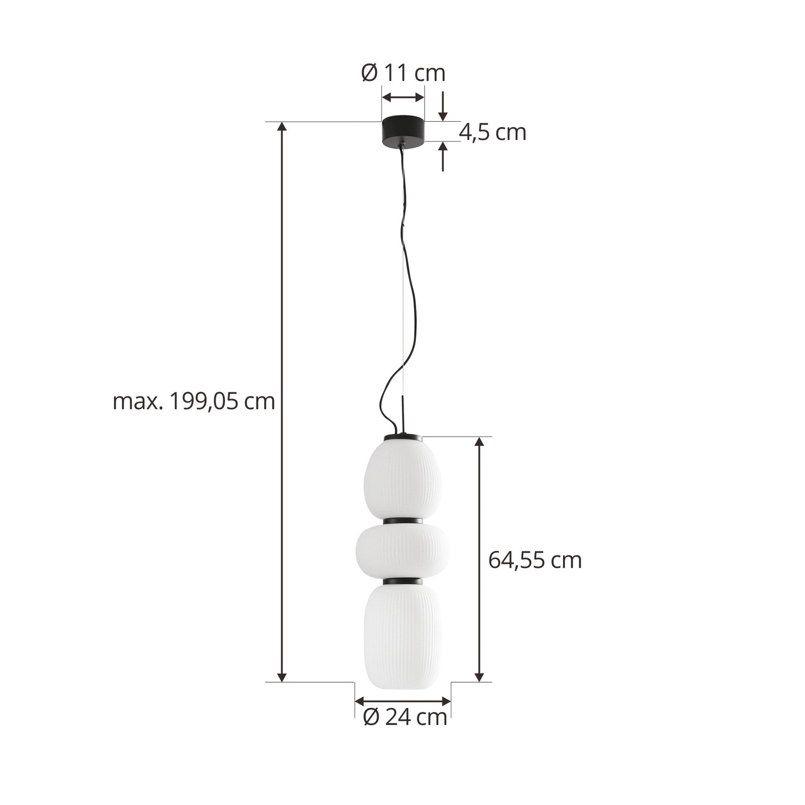 Lucande LED hanglamp Lucya, 3-lamps, glas, wit, 64,5 cm