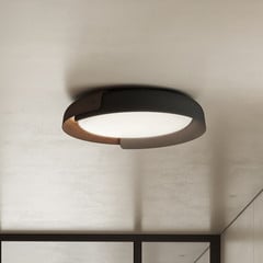 kdln LED stropné svietidlo Dala, tmavo sivá/drevo, Ø 58 cm, tlmené