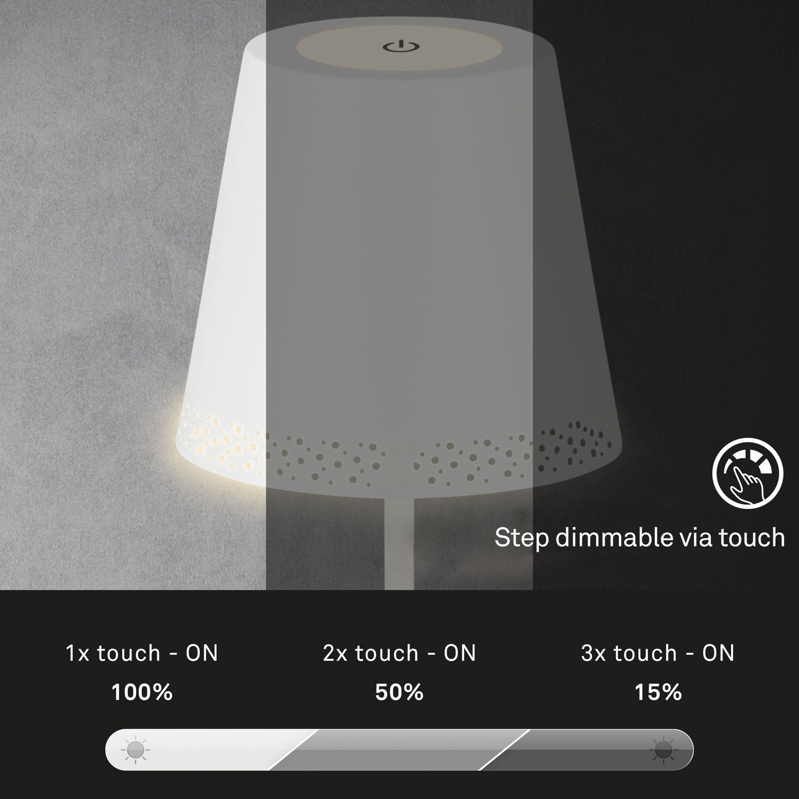 Kiki LED, lampada da terra ricaricabile, 2.700K, bianco