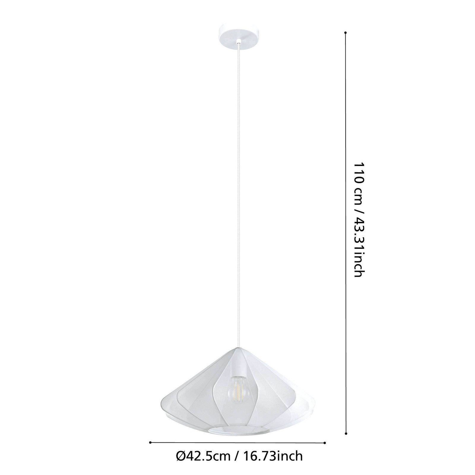 Hängeleuchte Dolwen, weiß, Ø 42,5 cm, Stoff