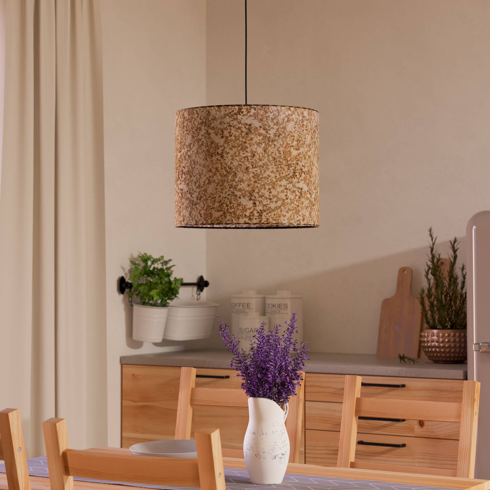 Lampa wisząca Butterburn, Ø 36 cm, beżowy/zielony, tkanina