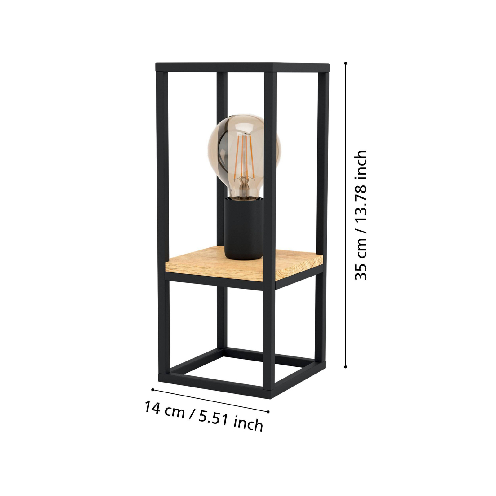 Lámpara de mesa Libertad, altura 35 cm, negro/madera, acero