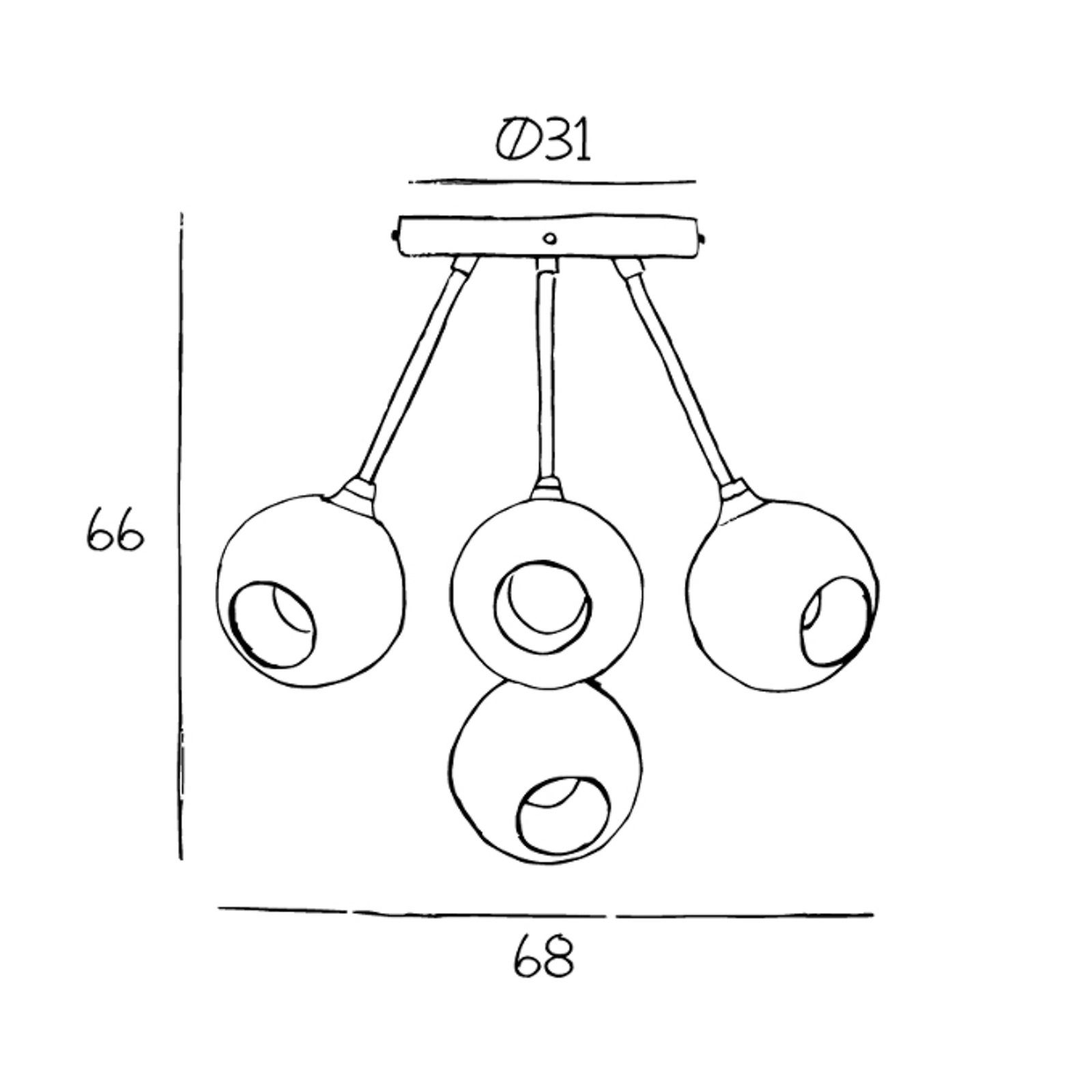 Lampa sufitowa Ballroom Molecule, fioletowa, szklana, 5-punktowa
