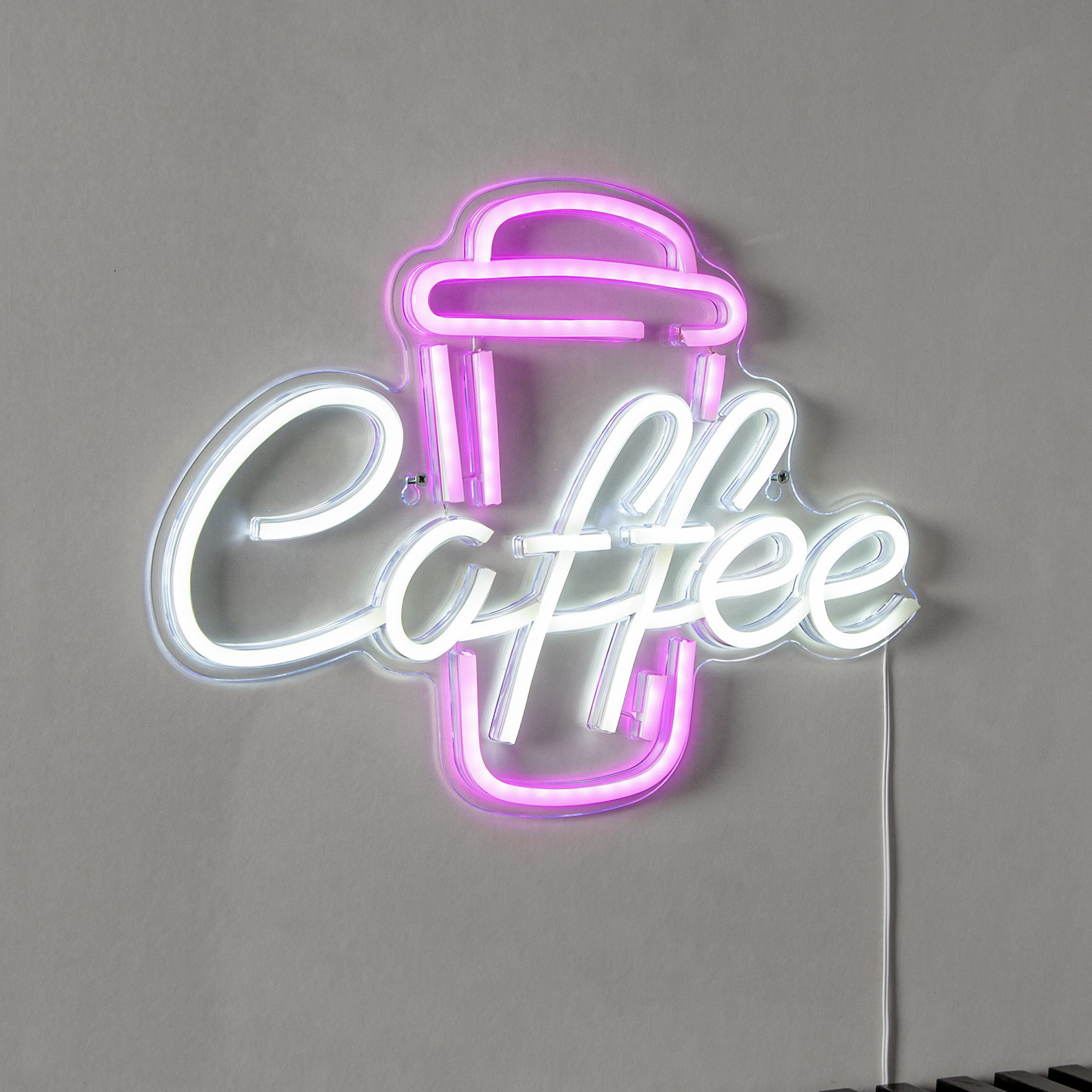 Candeeiro de parede LED para café, cor-de-rosa/branco, Plexiglas, 40 x 30 cm USB
