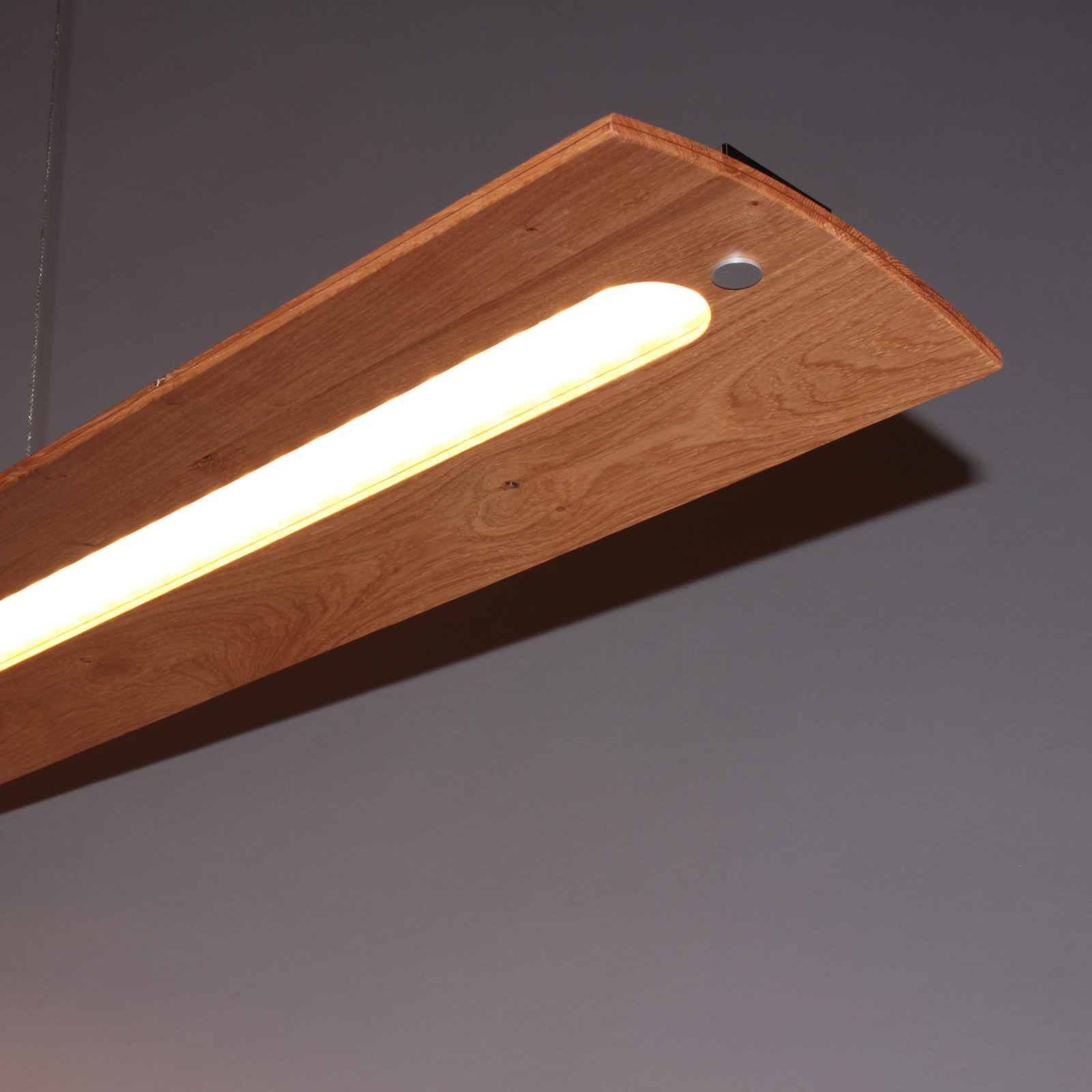 LED hanglamp Shine-Wood, eikenhout/nikkel, 125 cm, CCT