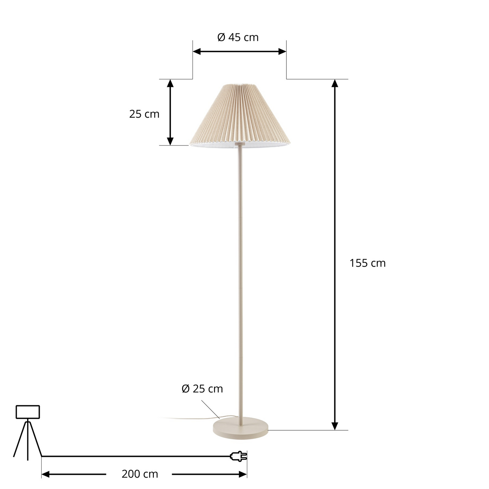 Lampe sur pied Percy, hauteur 155 cm, beige, lin - Nola Lampe sur pied Percy, hauteur 155 cm, beige, lin - Nola