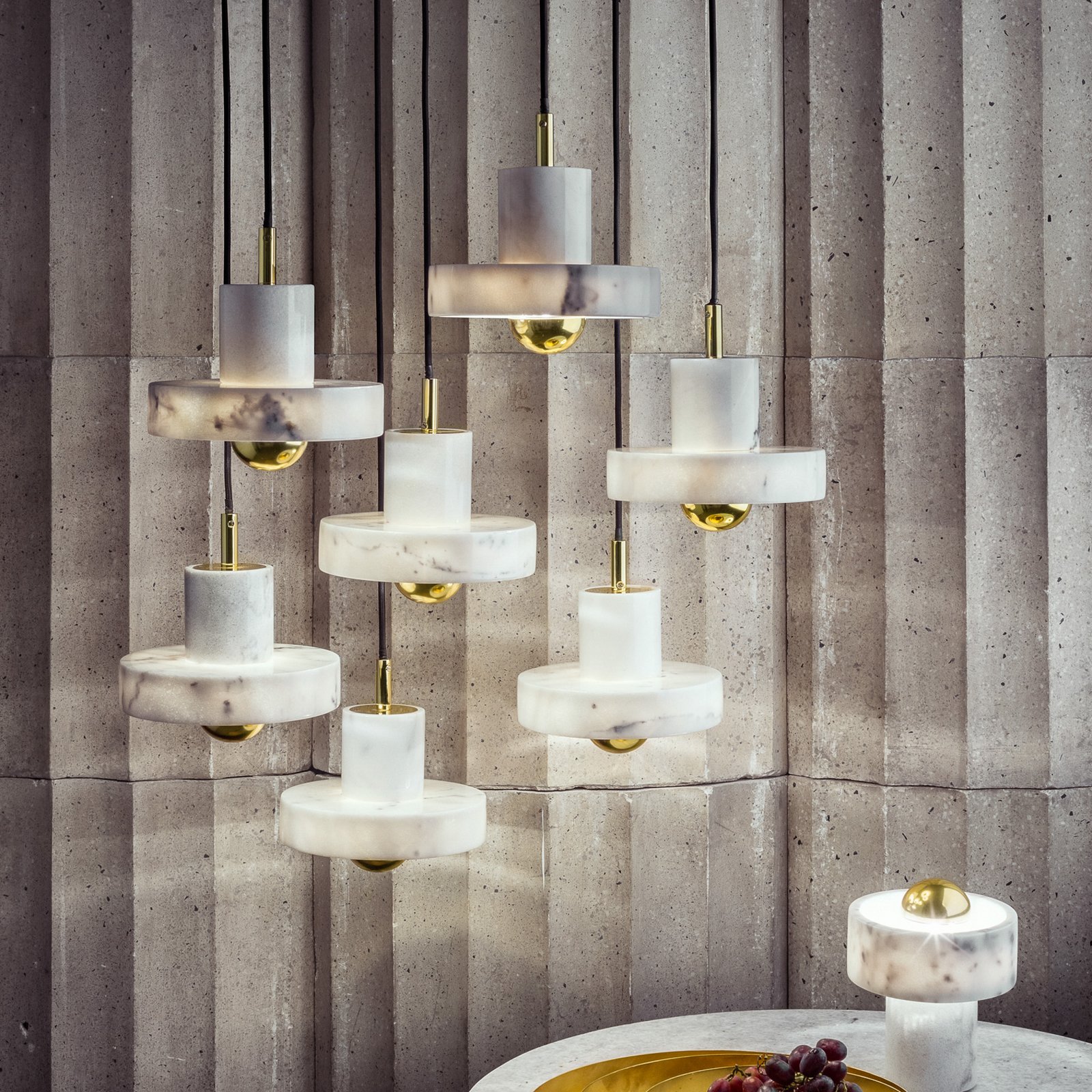 lámpara colgante LED Stone de Tom Dixon, blanca, Ø 18 cm, mármol