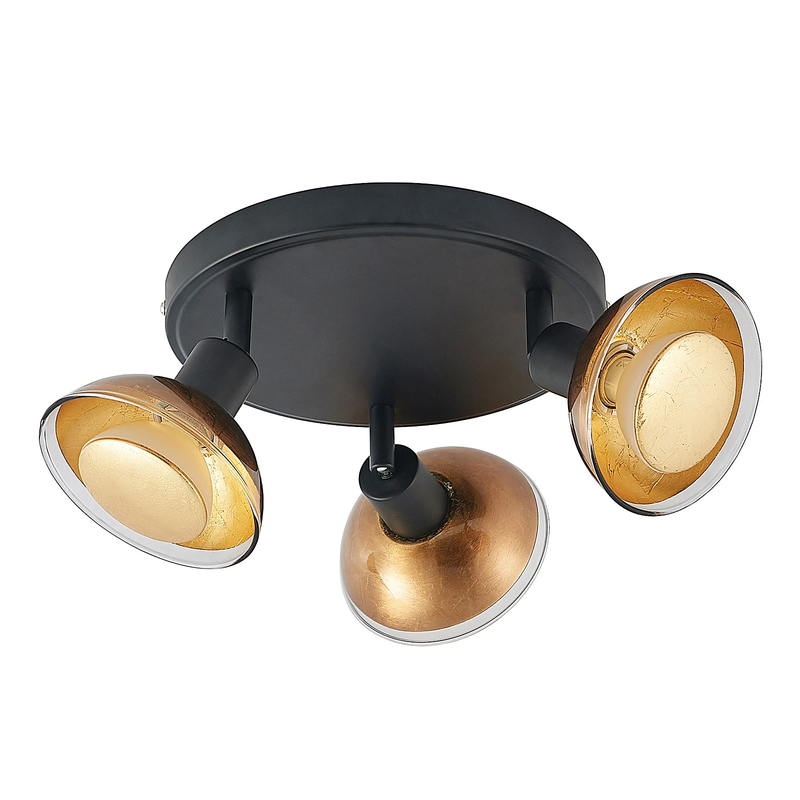 Lindby Deckenstrahler Erin, schwarz/gold, Ø 22 cm, Glas