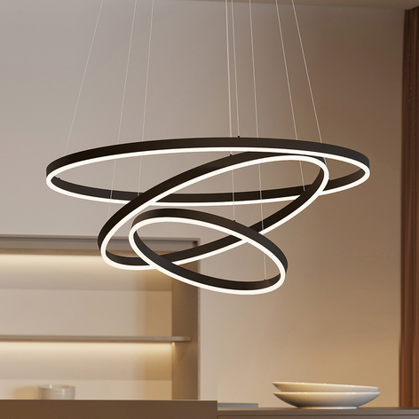 Arcchio Albiona LED-Hängeleuchte, schwarz, 3 Ringe
