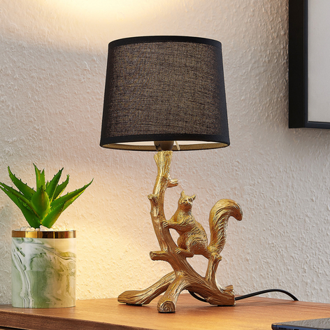 Lindby Squira Stofftischleuchte, schwarz-gold