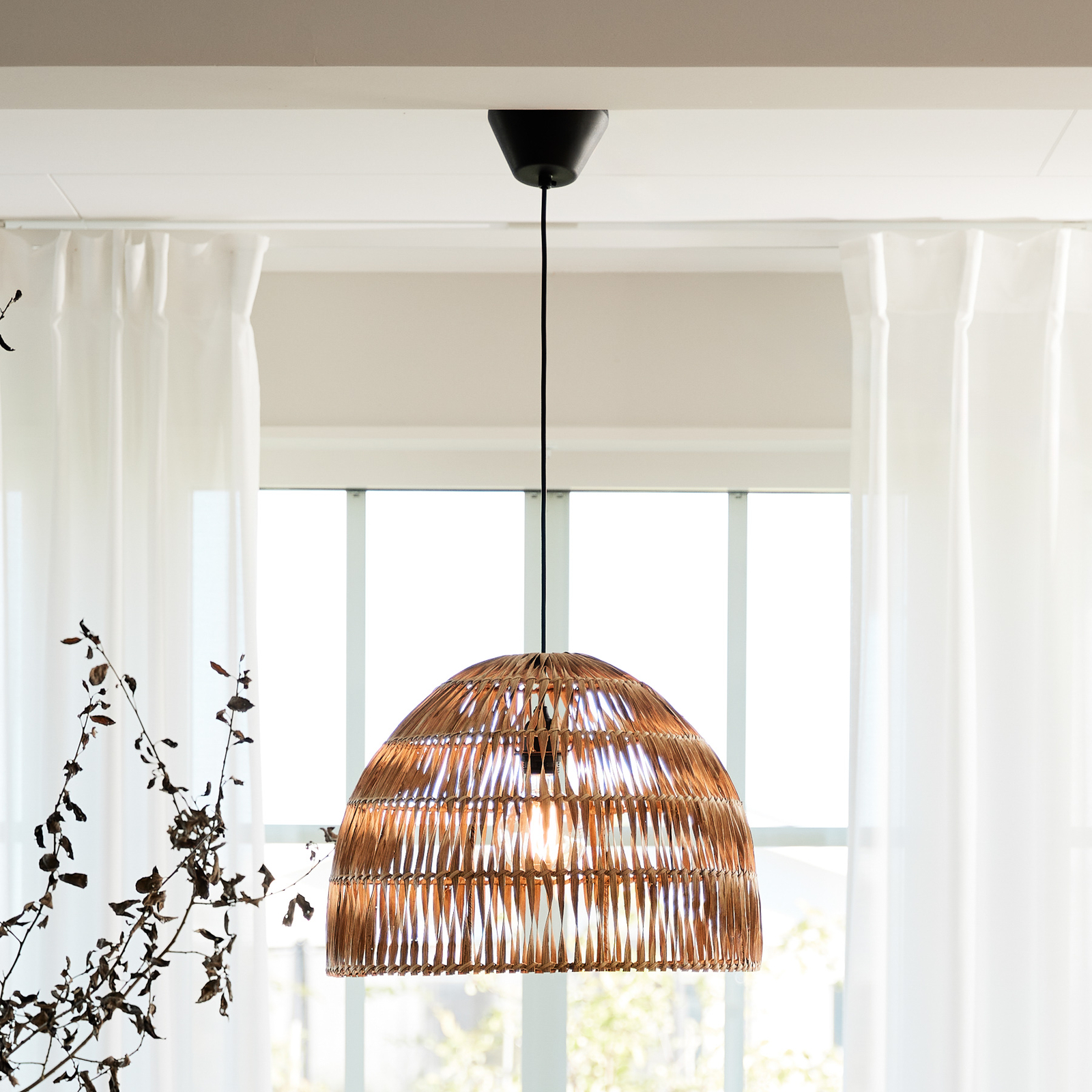 Lampa wisząca PR Home Lace, rattanowy klosz, Ø 46 cm