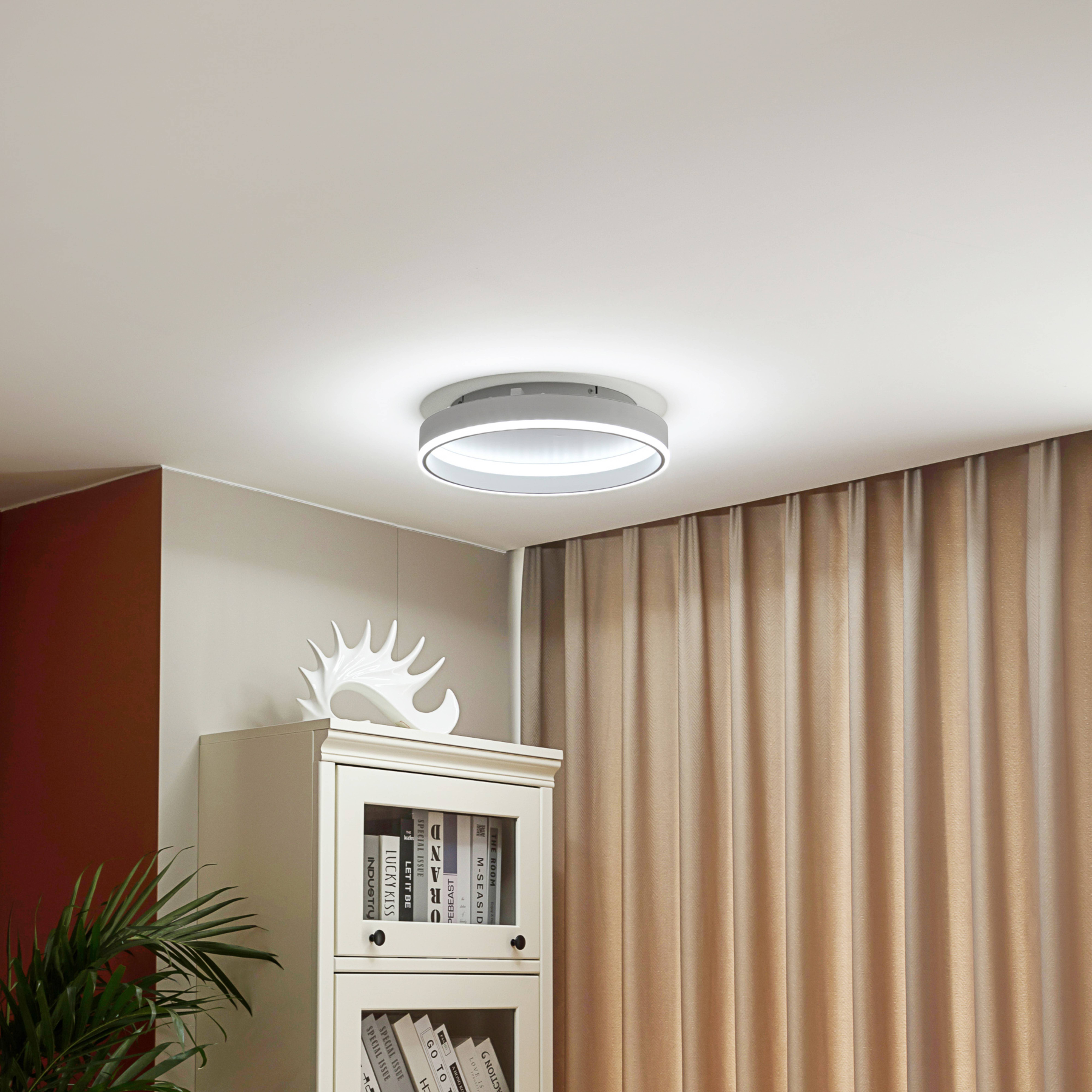 Lindby Smart Plafonnier LED Yasmen, blanc, métal, CCT, Tuya