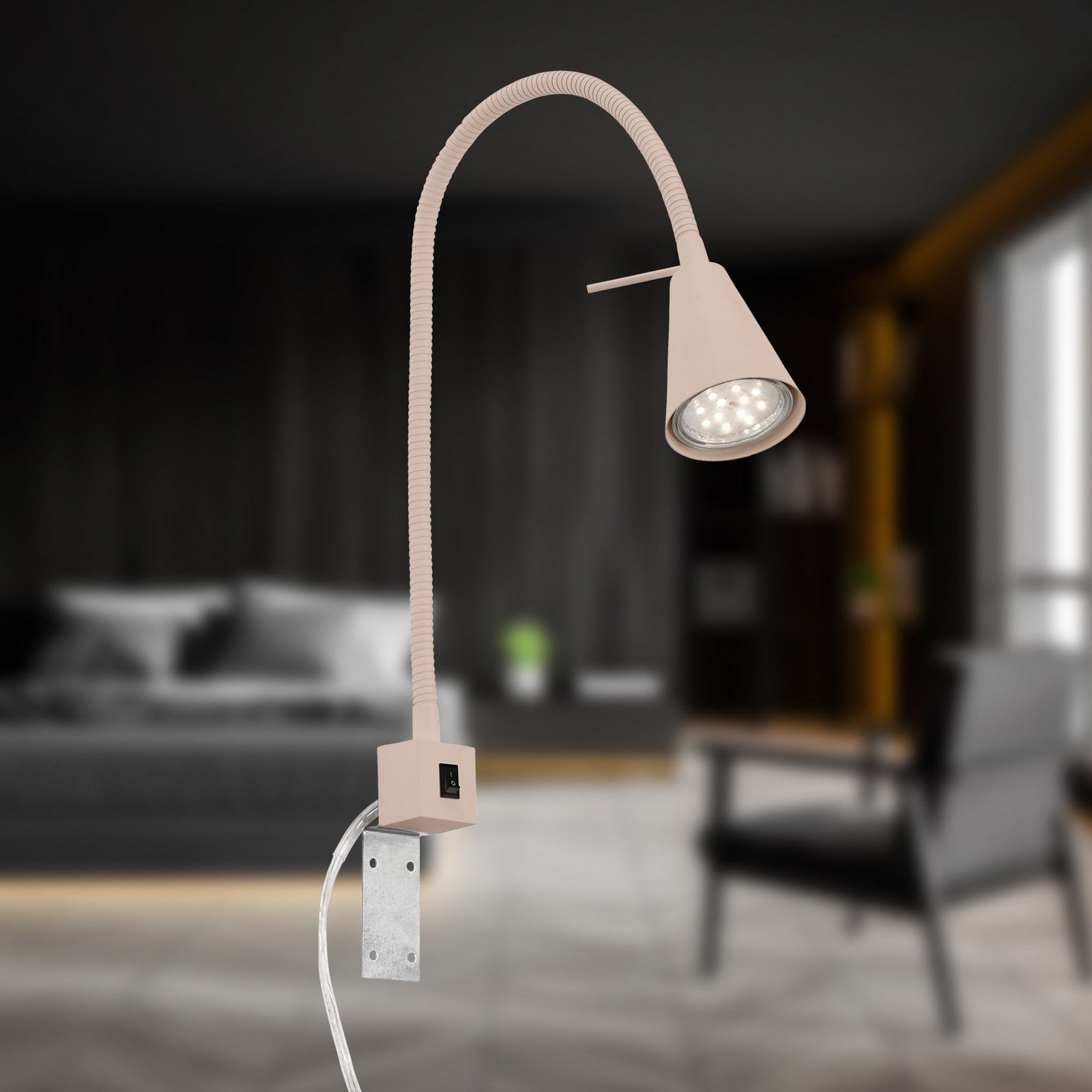LED wall lamp Tuso, beige, bed mounting, metal, flexible arm
