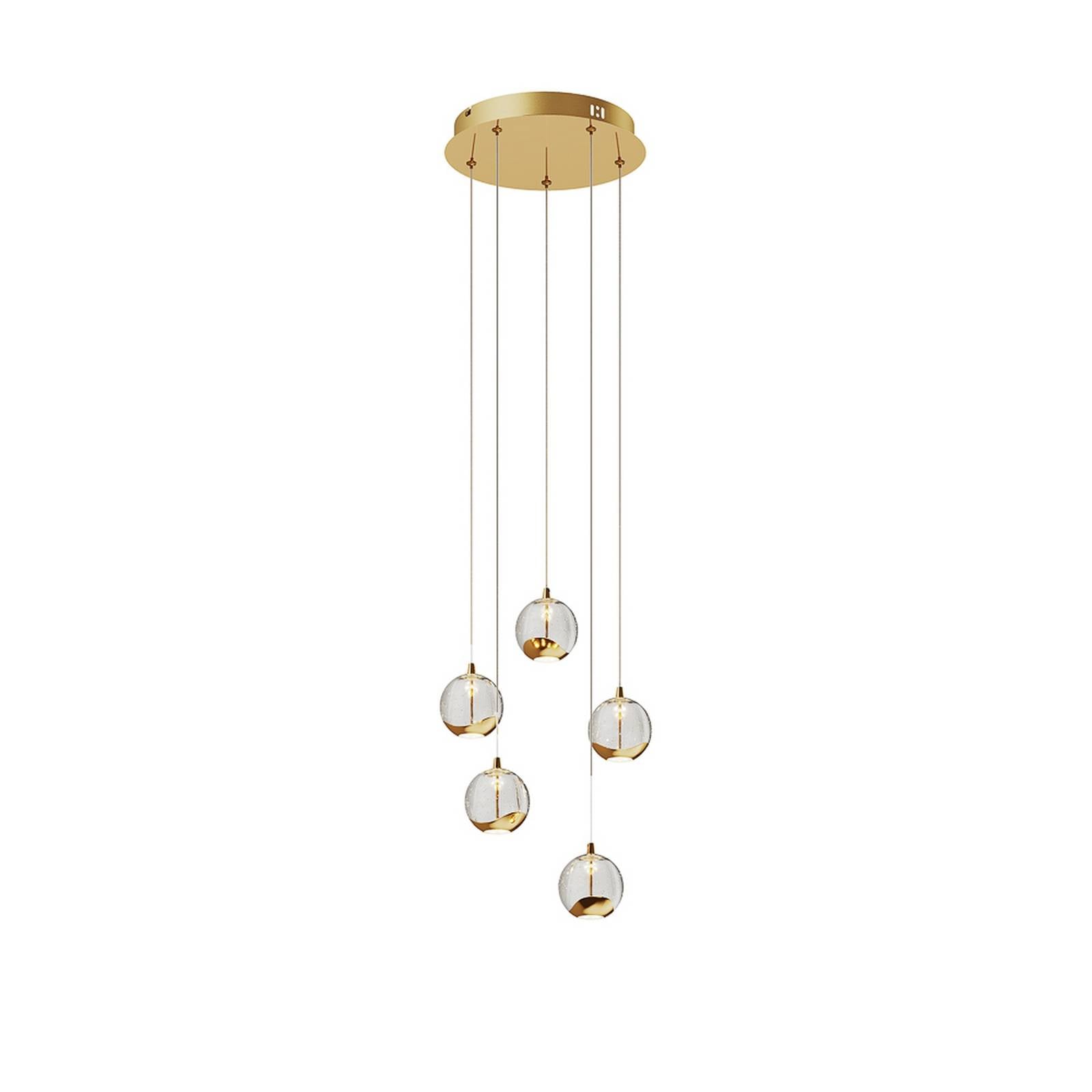 Lucande Lampa wisząca LED Hayley, Ø 30 cm, 5-punktowa, złota, szkło