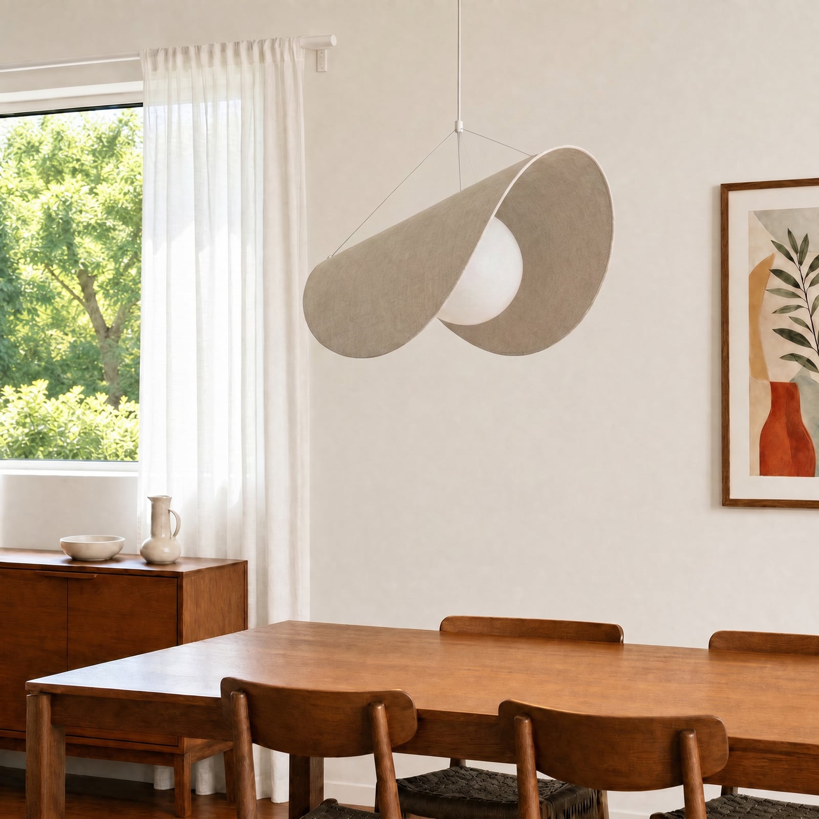 Lucande LED-Hängelampe Sansibar, 45 cm, weiß, Leinen, dim.