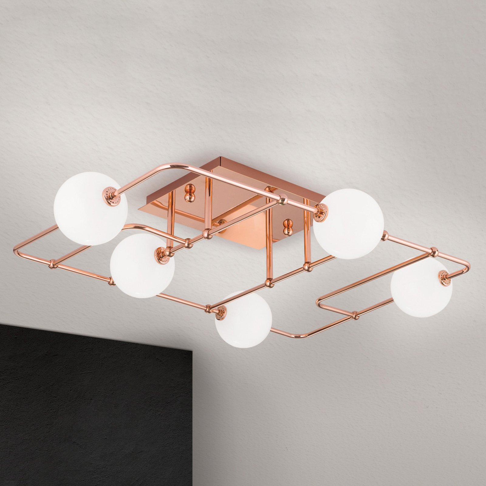 Candeeiro de teto LED Pipes em cobre com globos de vidro