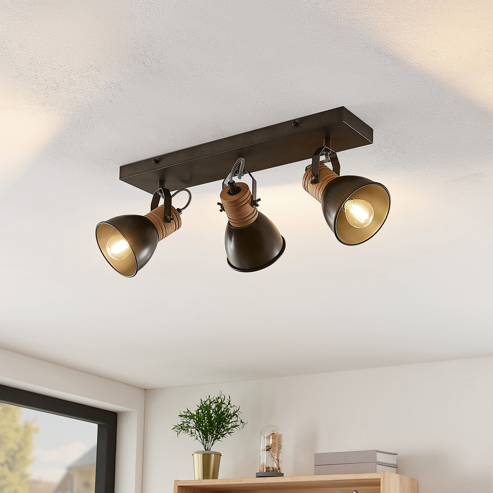 Deckenleuchte Arina Lindby Zweiflammig Länglich E14 Deckenlampe Schwarz Holz