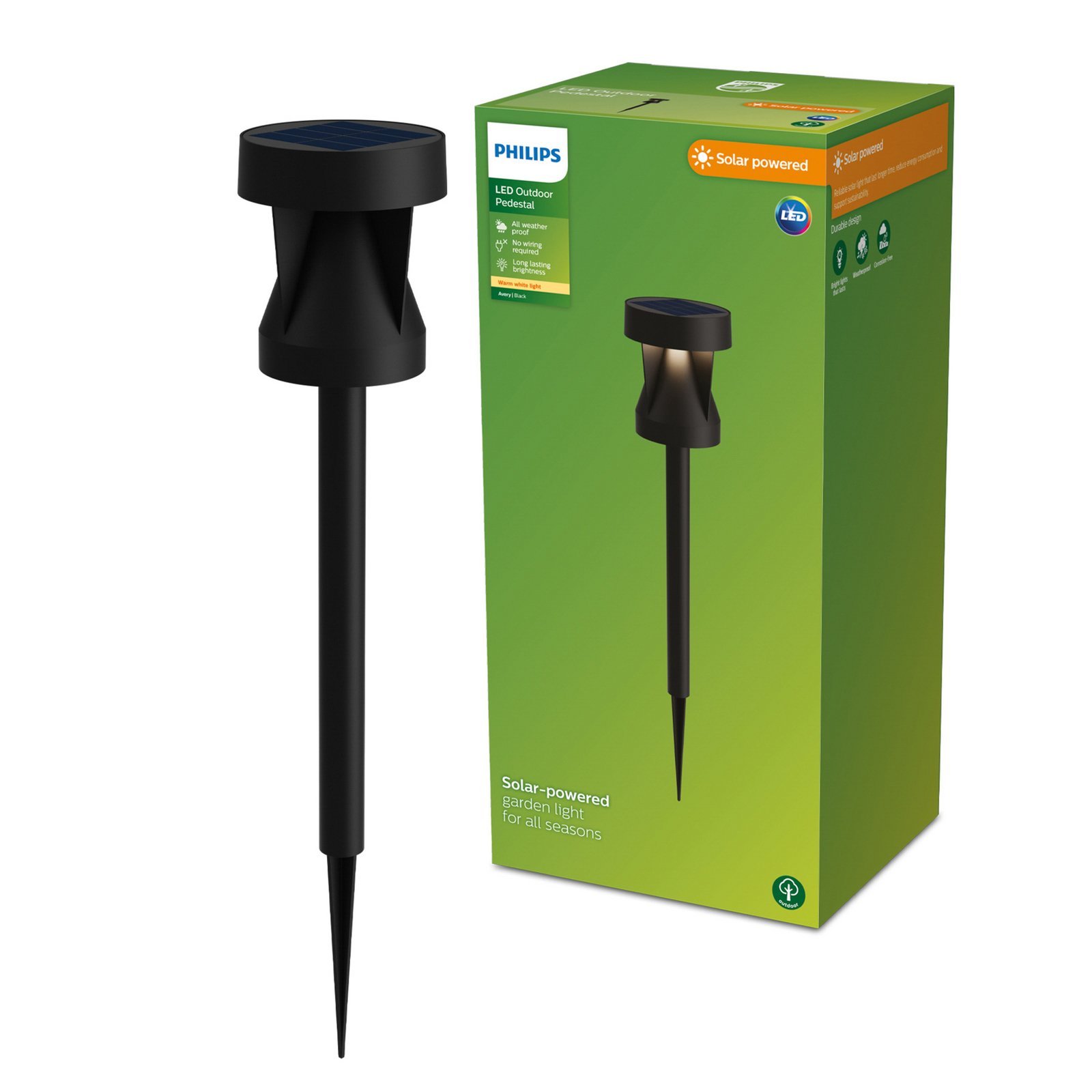 Philips LED-Solarleuchte Avery, Erdspieß, schwarz, IP44