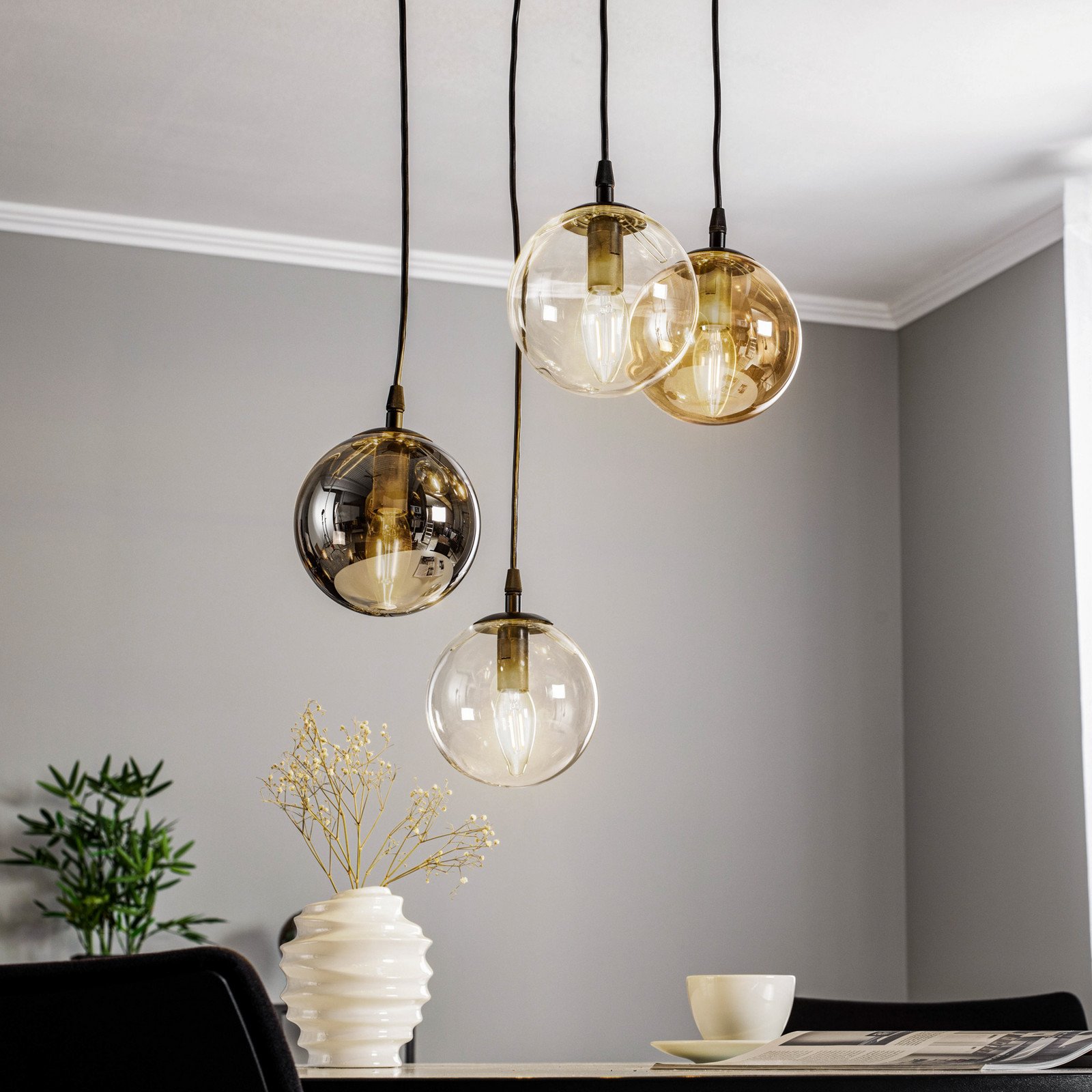 EMIBIG LIGHTING Lampă suspendată Glassy 4 becuri negru grafit/chihlimbar/transparent E14 - Camera de zi / sufragerie - Modern - negru grafit chihlimbar transparent - Sticlă