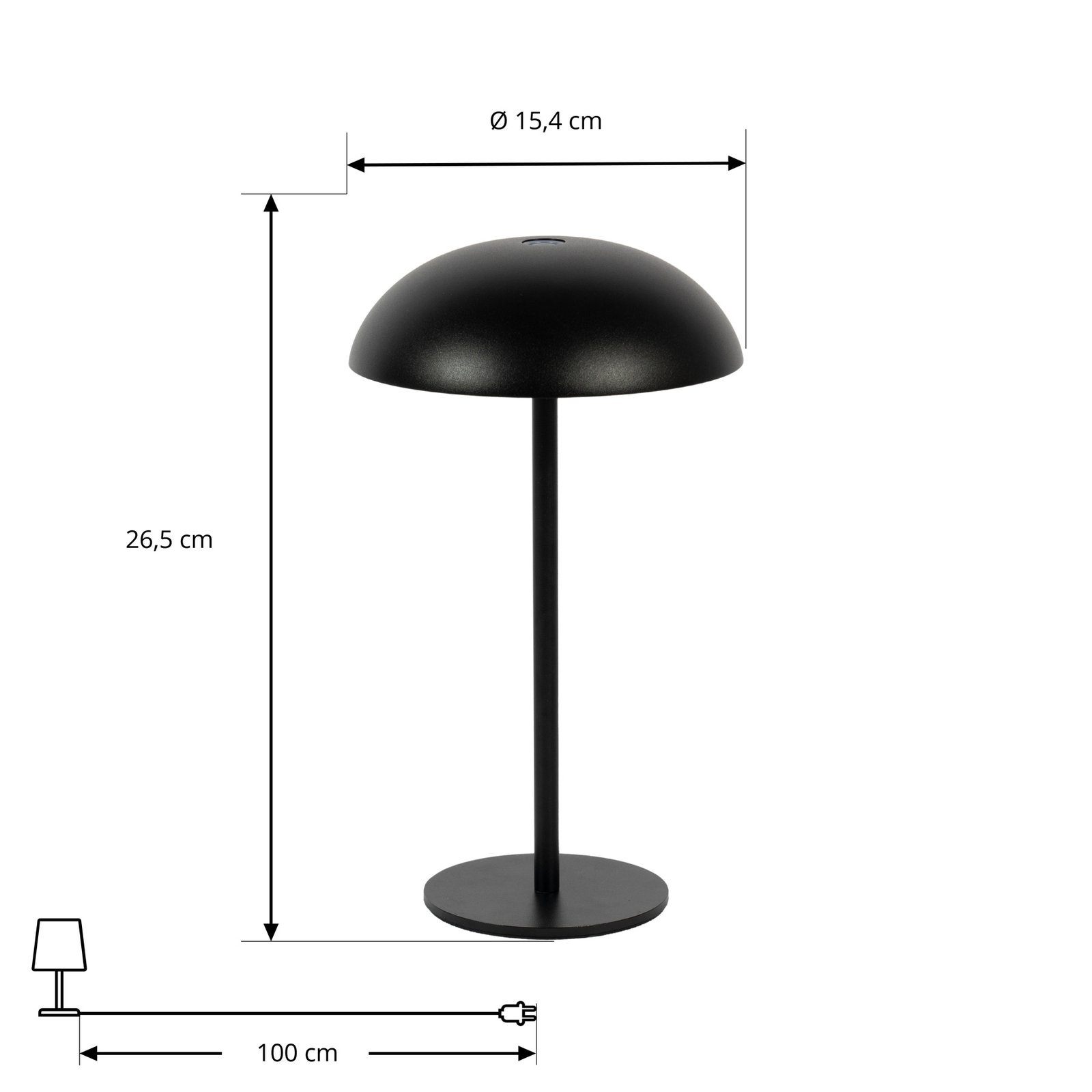 Candeeiro de mesa recarregável Arcchio LED Thenra, preto, suporte de parede