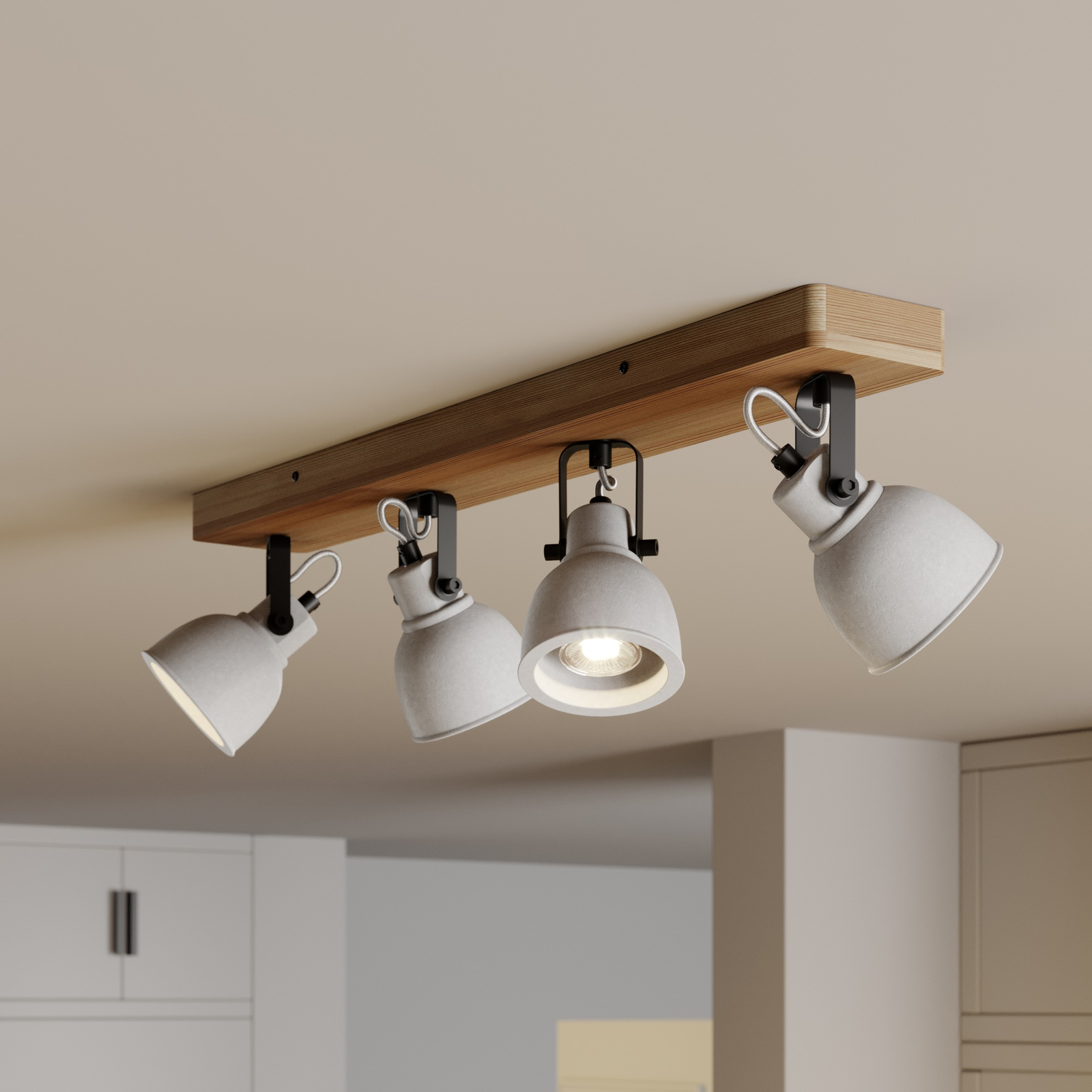 Lindby Mitis LED plafondlamp, dennenhout, 4-lamps