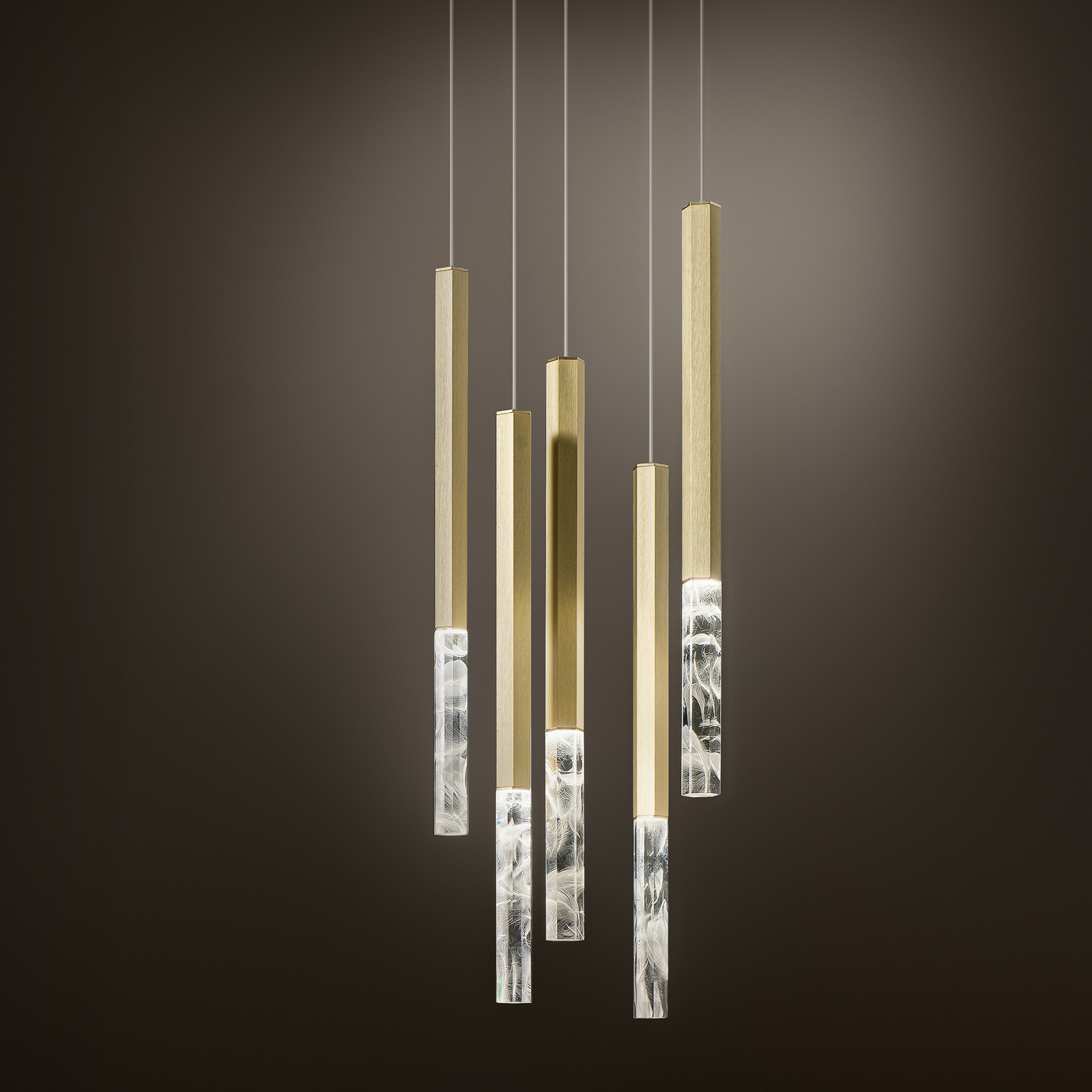OLEV Shine Vertical Plumage hanging light, brass