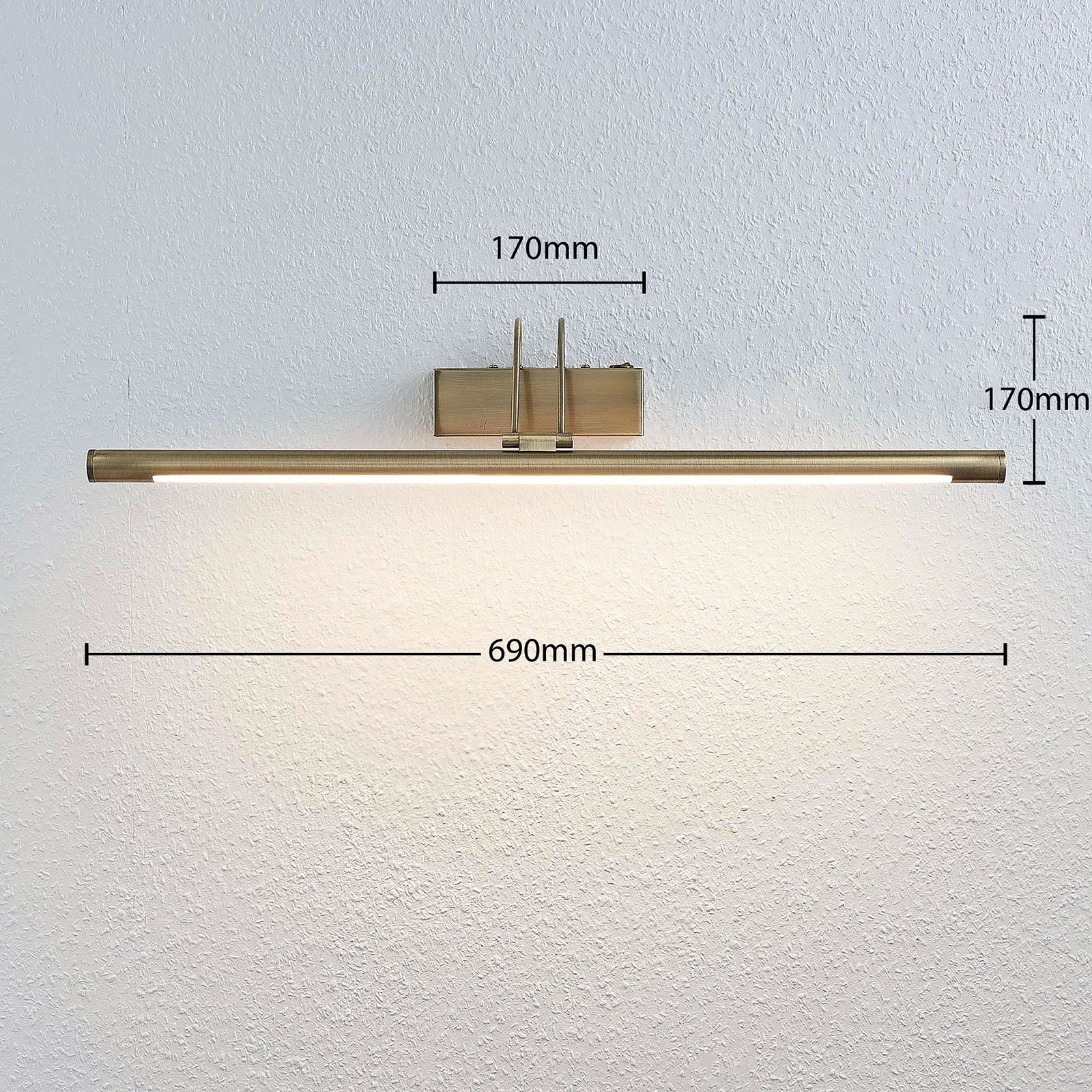 Mailine LED picture light, switch, antique brass