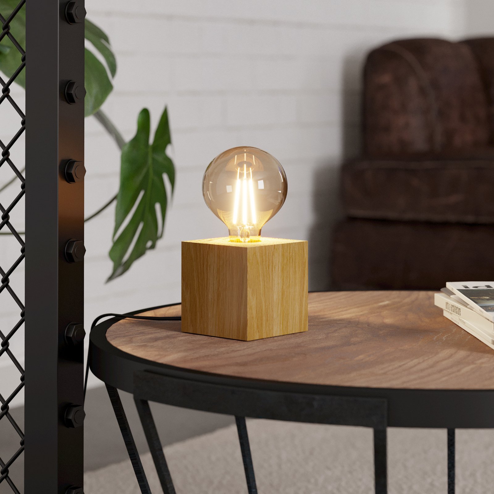 Lampada tavolo Prestwick 2 cubo di legno, naturale