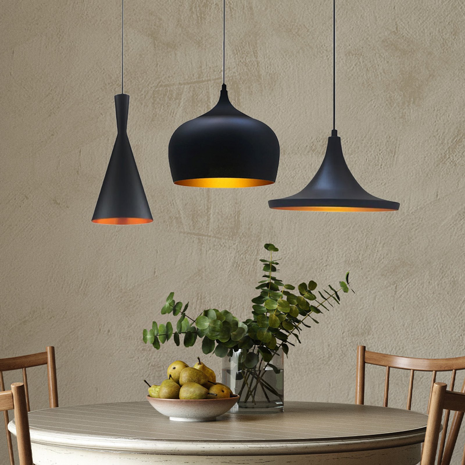 Magna pendant light, length 85 cm, black, metal, 3-bulb.