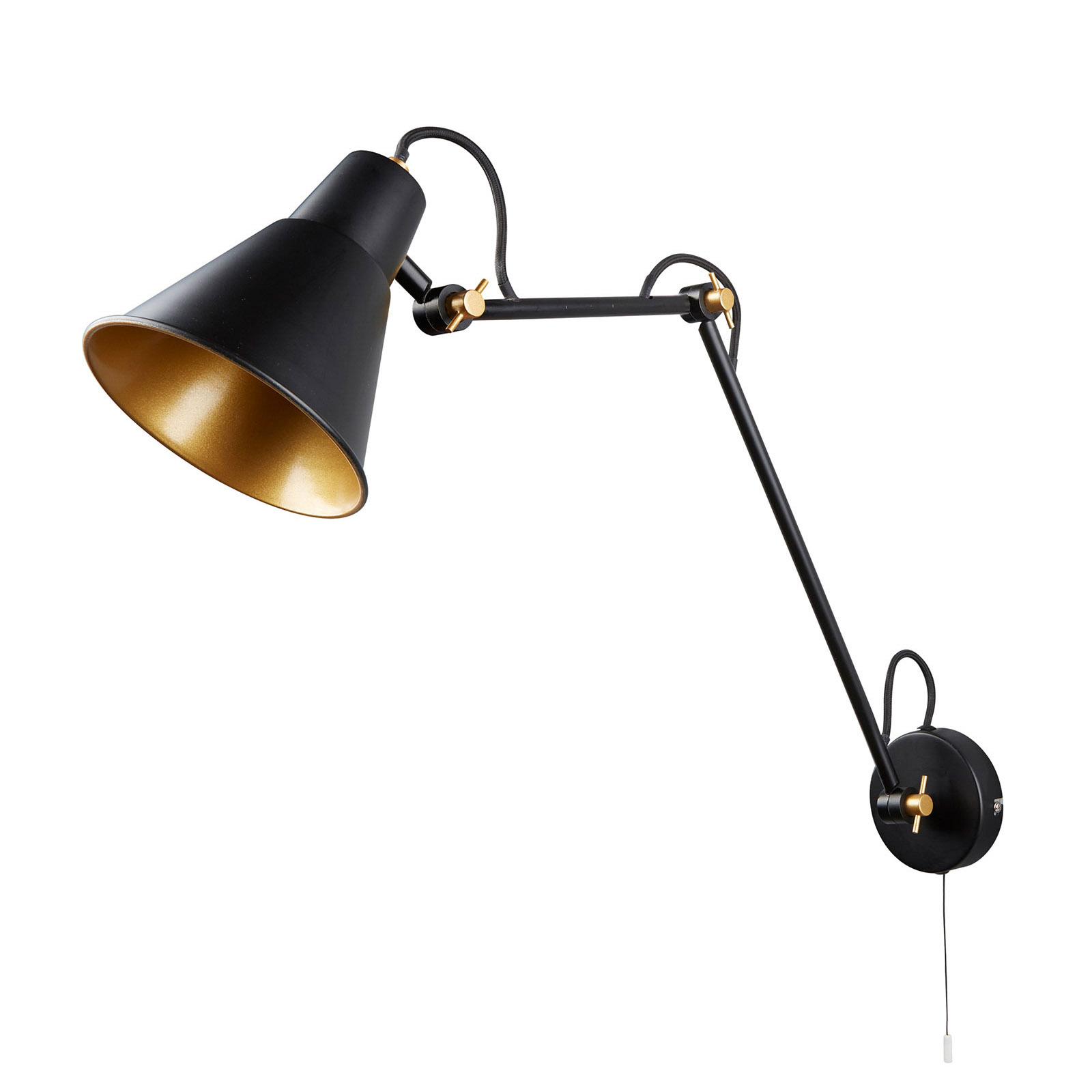 7403 wall light with 3 joints, black and gold