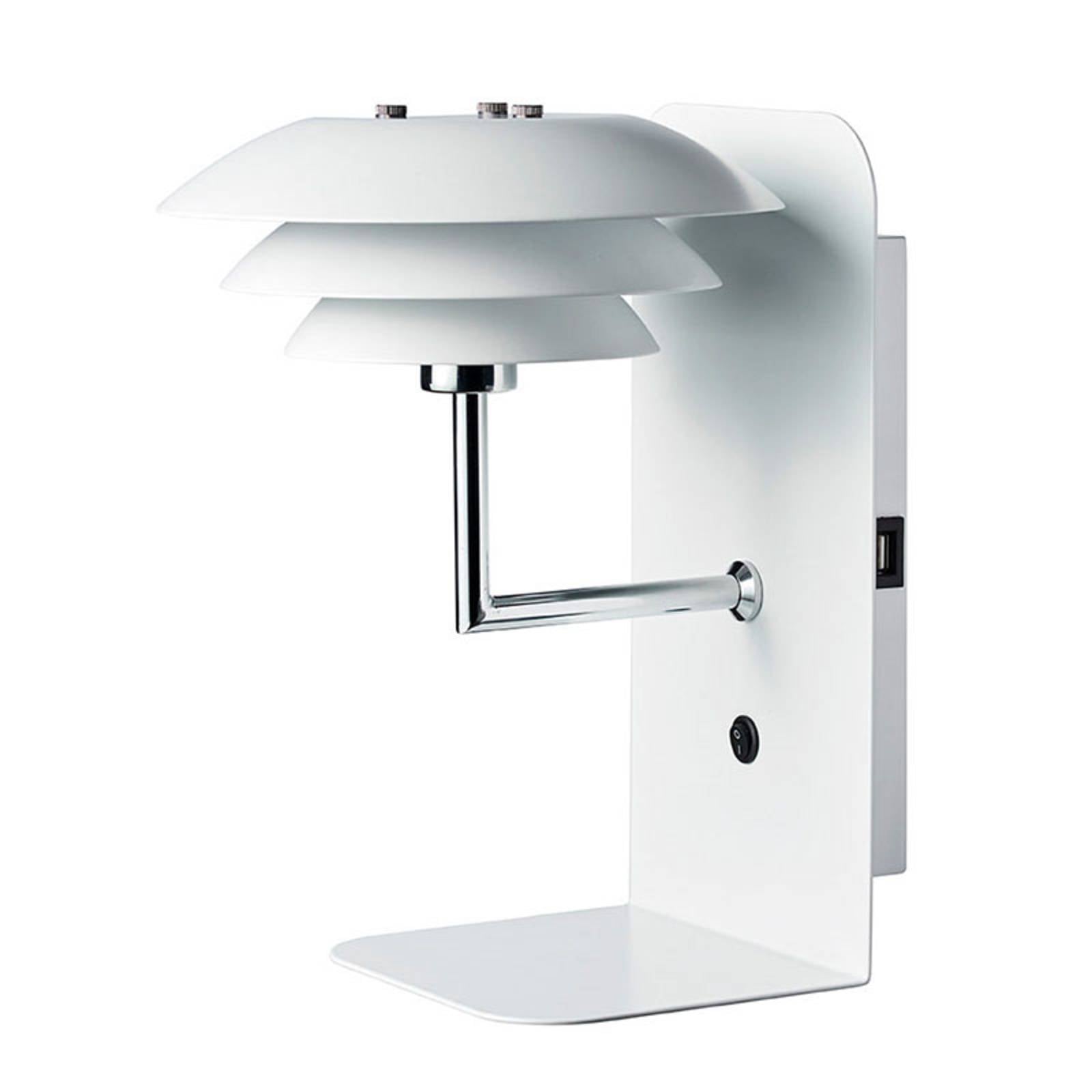 Dyberg Larsen DL20 USB Shelf wall light, white, for Bedroom, metal, G9, 33 W, W: 15 cm, H: 28 cm