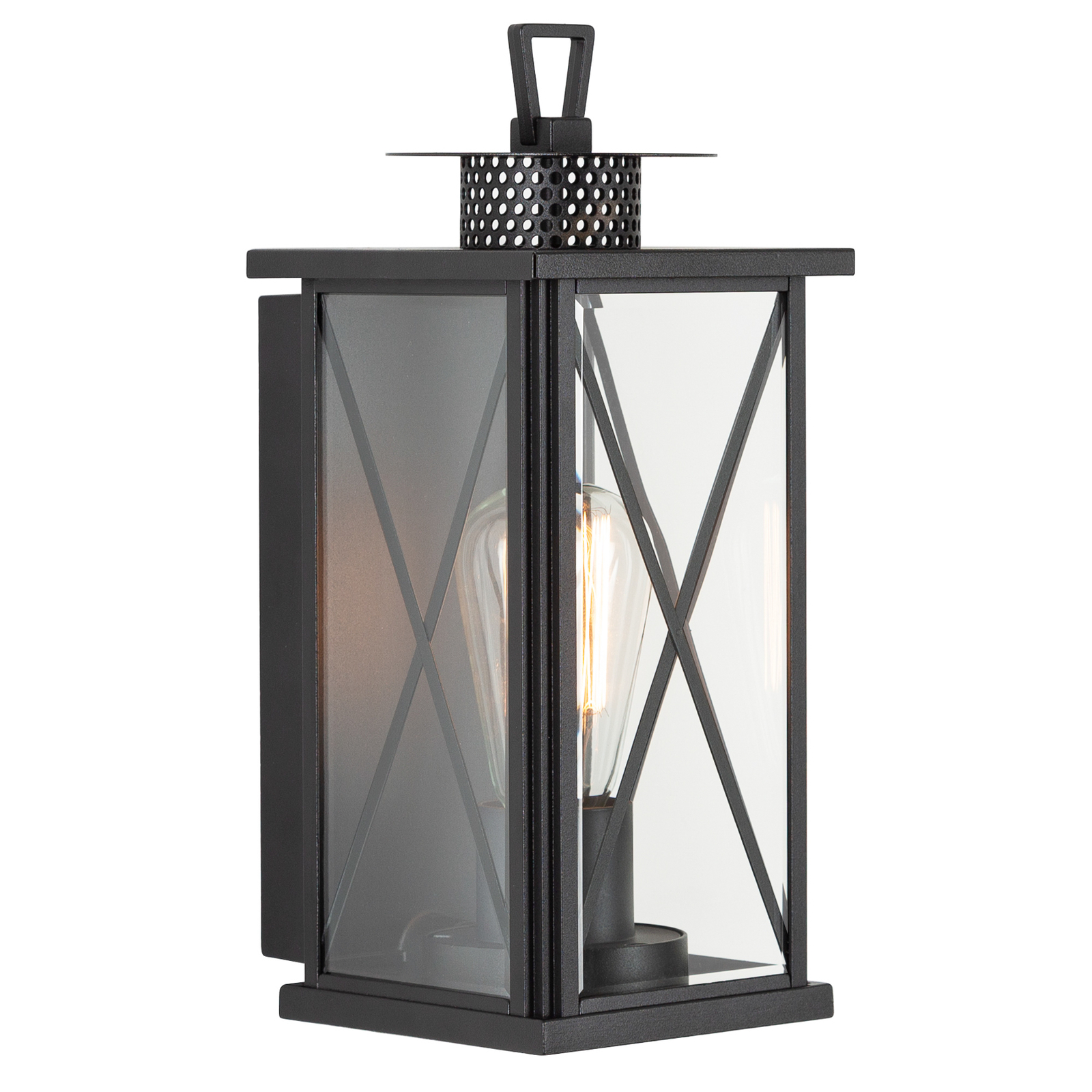 Winchester outdoor wall light, lantern, black/clear