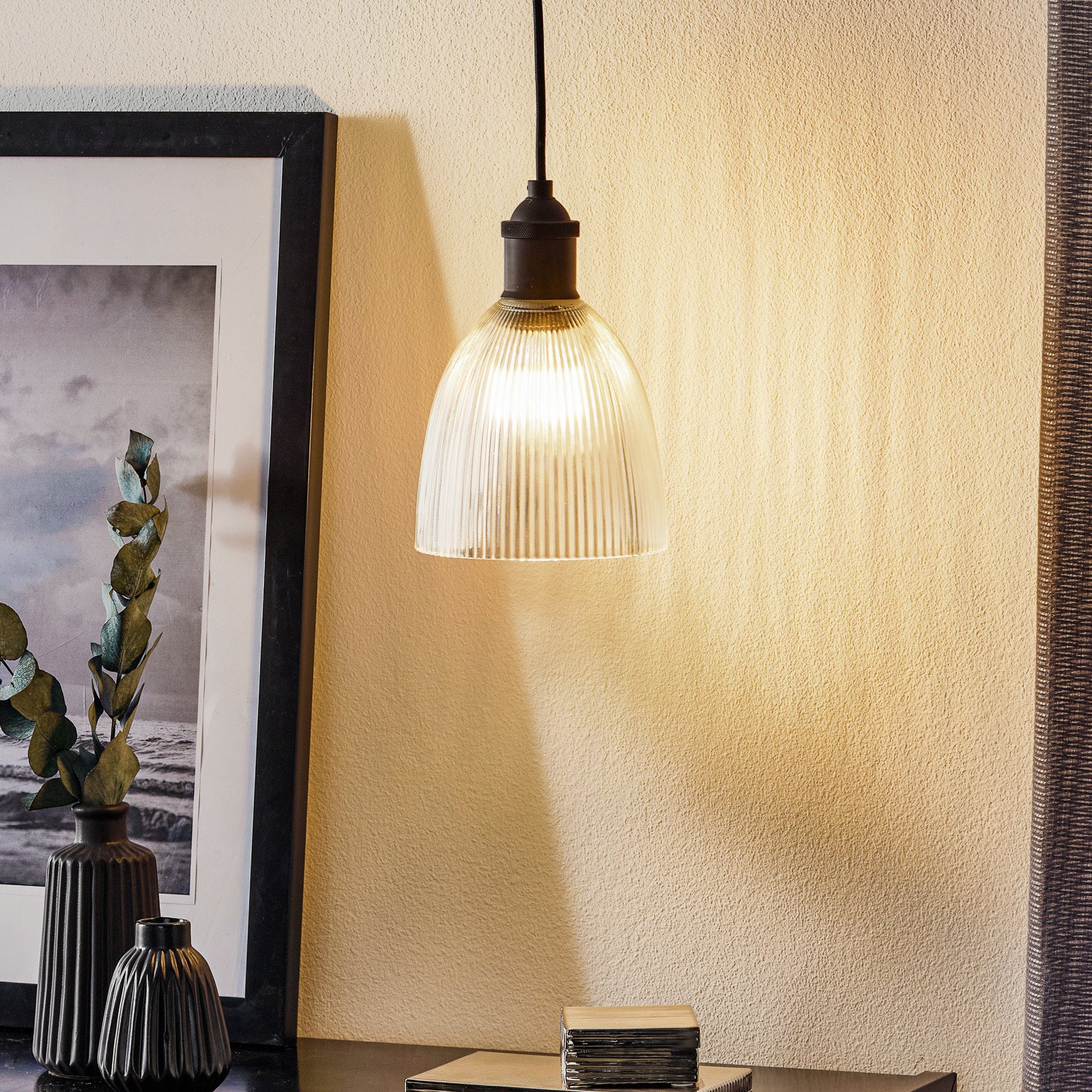 Westinghouse lampă susp 6338540 sticlă ondulată - Camera de zi / sufragerie - Casă de țară / Rustic - bronz transparent