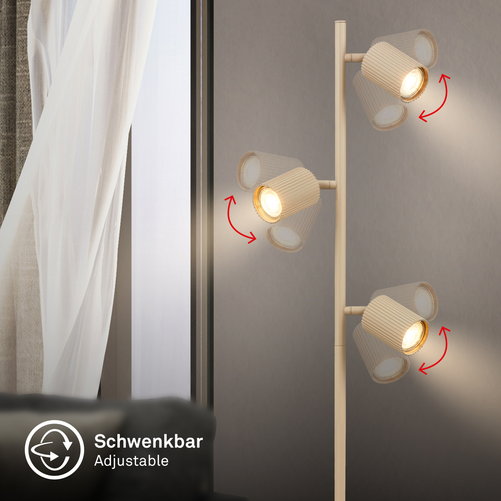 Lámpara de pie Ida, beige, 3 luces, altura 141 cm, GU10 Lámpara de pie Ida, beige, 3 luces, altura 141 cm, GU10