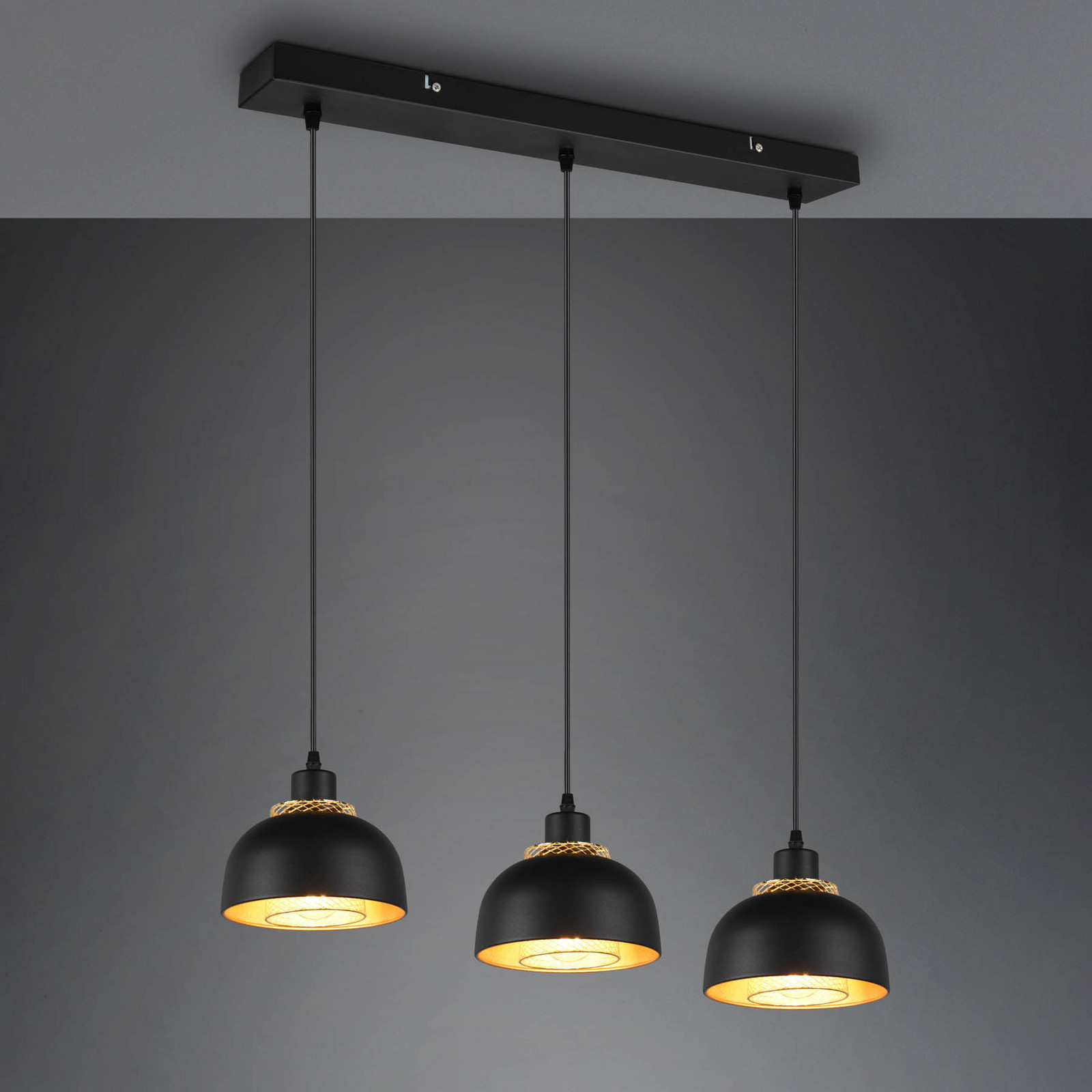 Reality Leuchten Punch lampă suspendată negru/auriu trei surse - Bucătărie - negru auriu - Metal