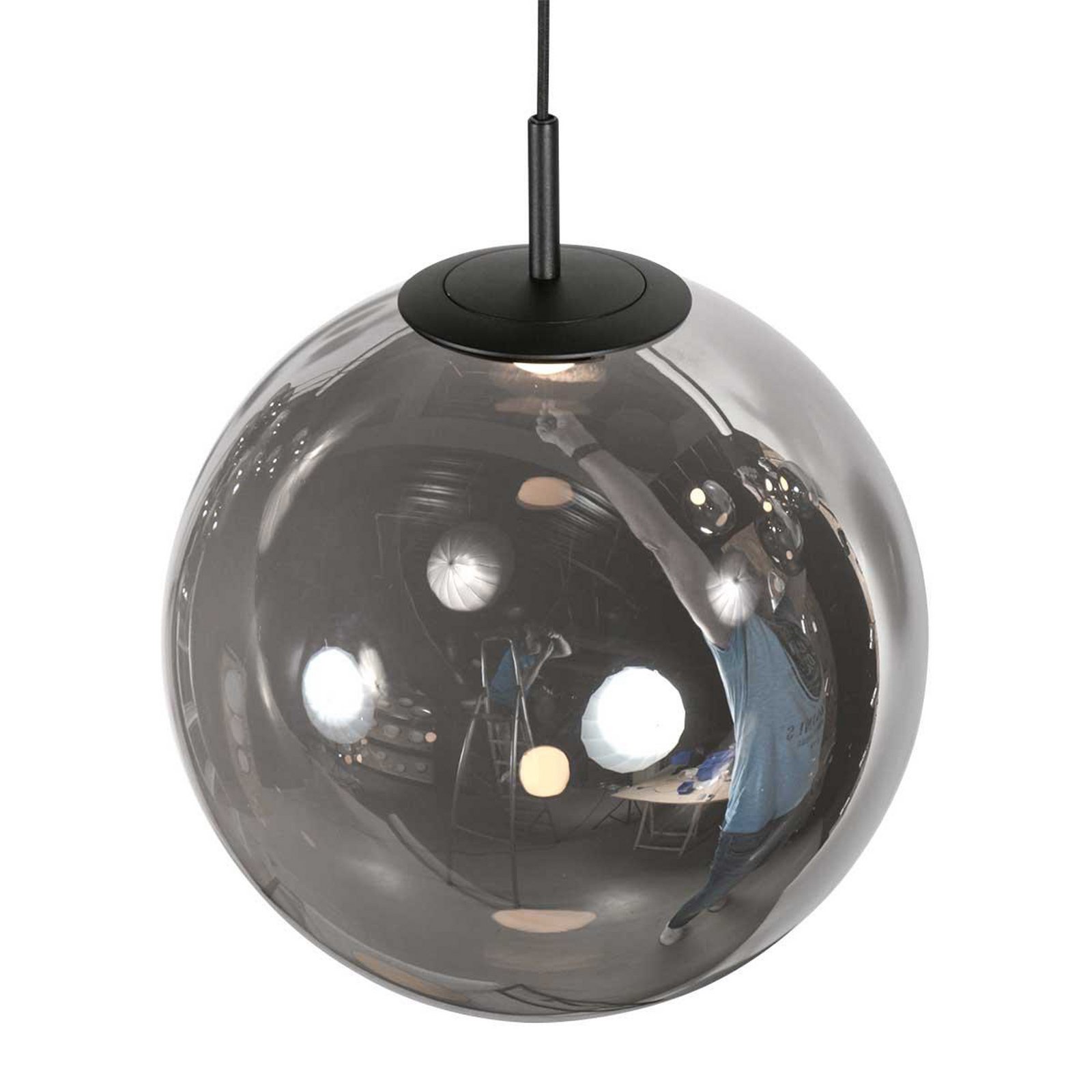 LED pendant light Bollique, 5-bulb. Round, black, glass