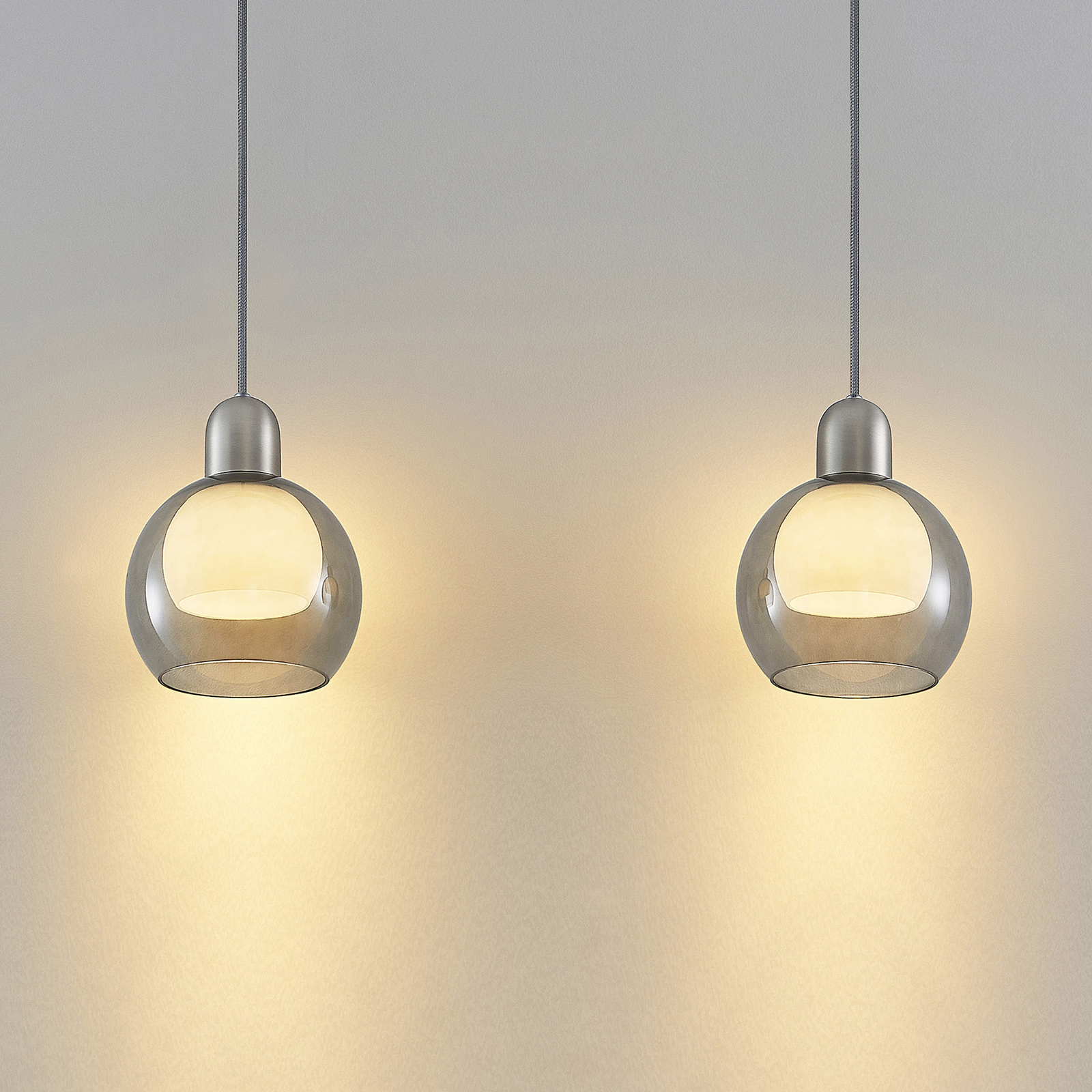 Lucande Kaiya pendant light, glass, two-bulb
