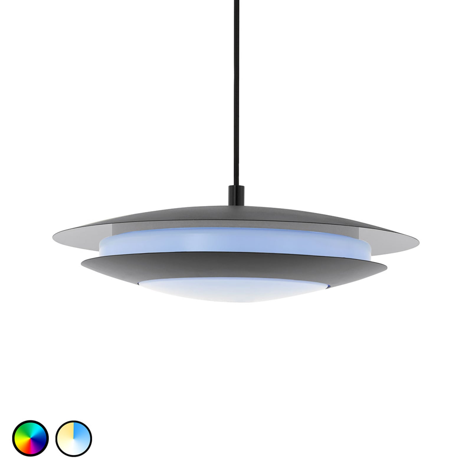 EGLO CONNECT connect Moneva-C LED hanging lamp black Ø40.5, for Living / Dining Room, steel, plastic, 18 W, energy efficiency: A+