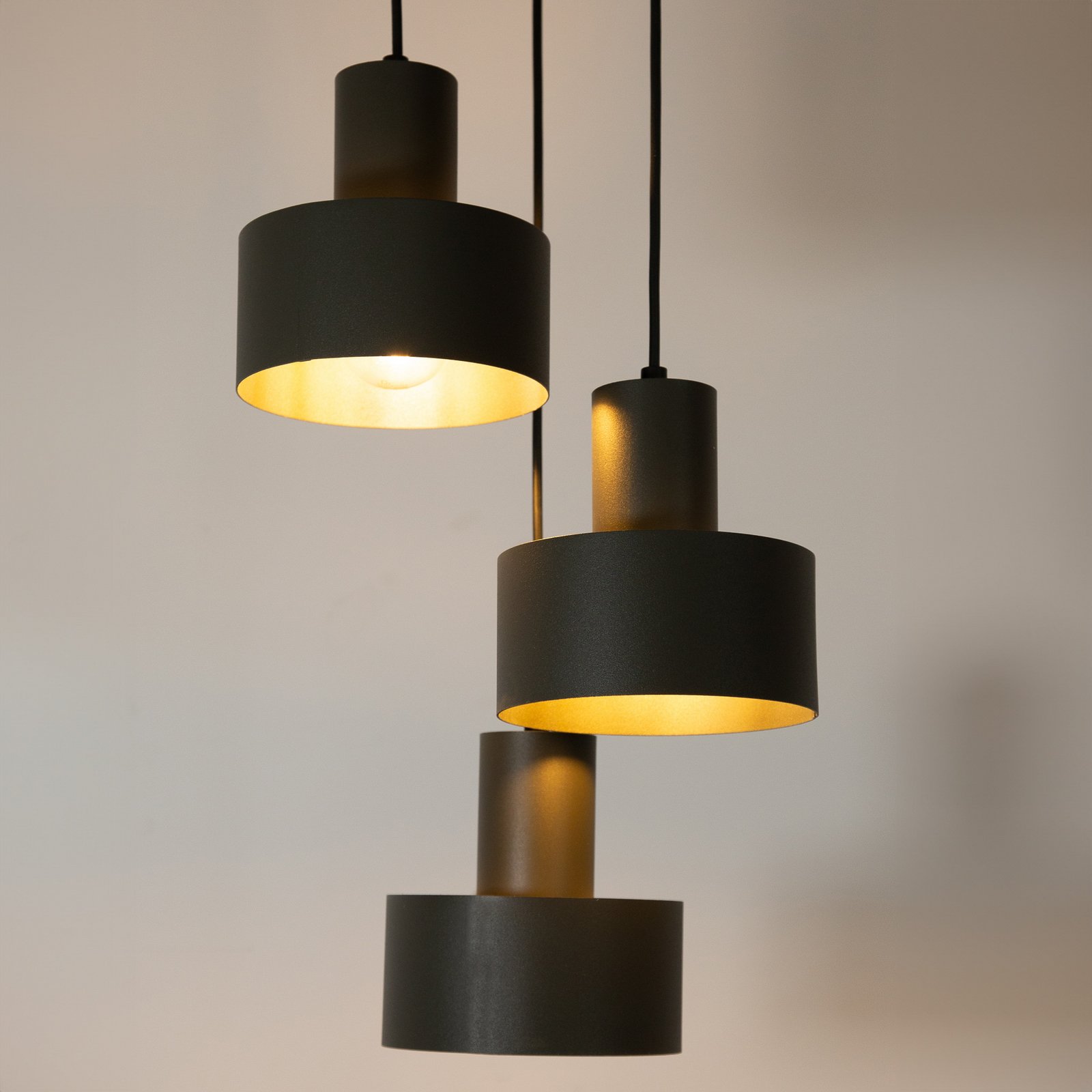Hängeleuchte Rif 3, olivgrün, rund, 3-flammig, Ø 33 cm