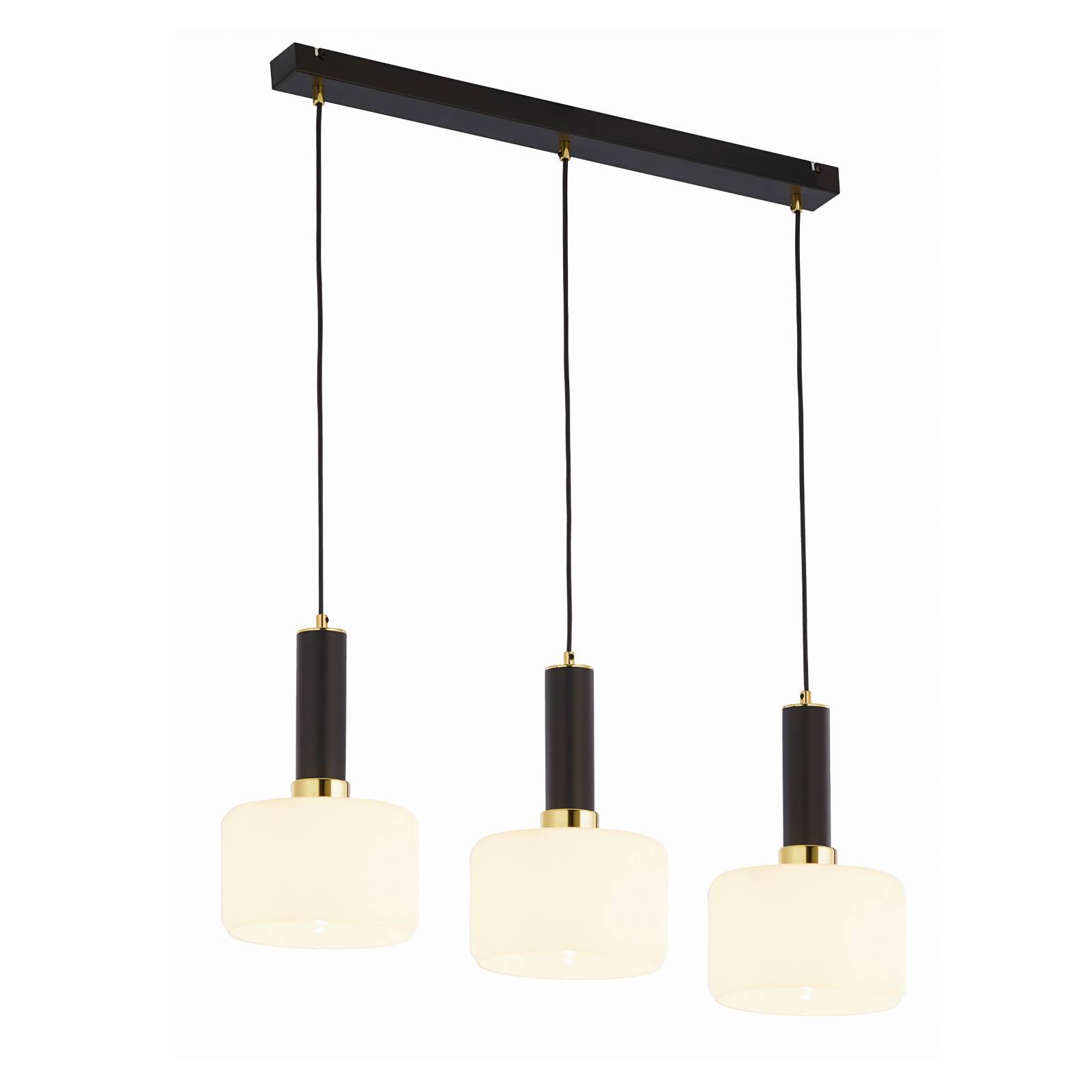 Suspension Viva, opale/noire/laiton, à 3 lampes